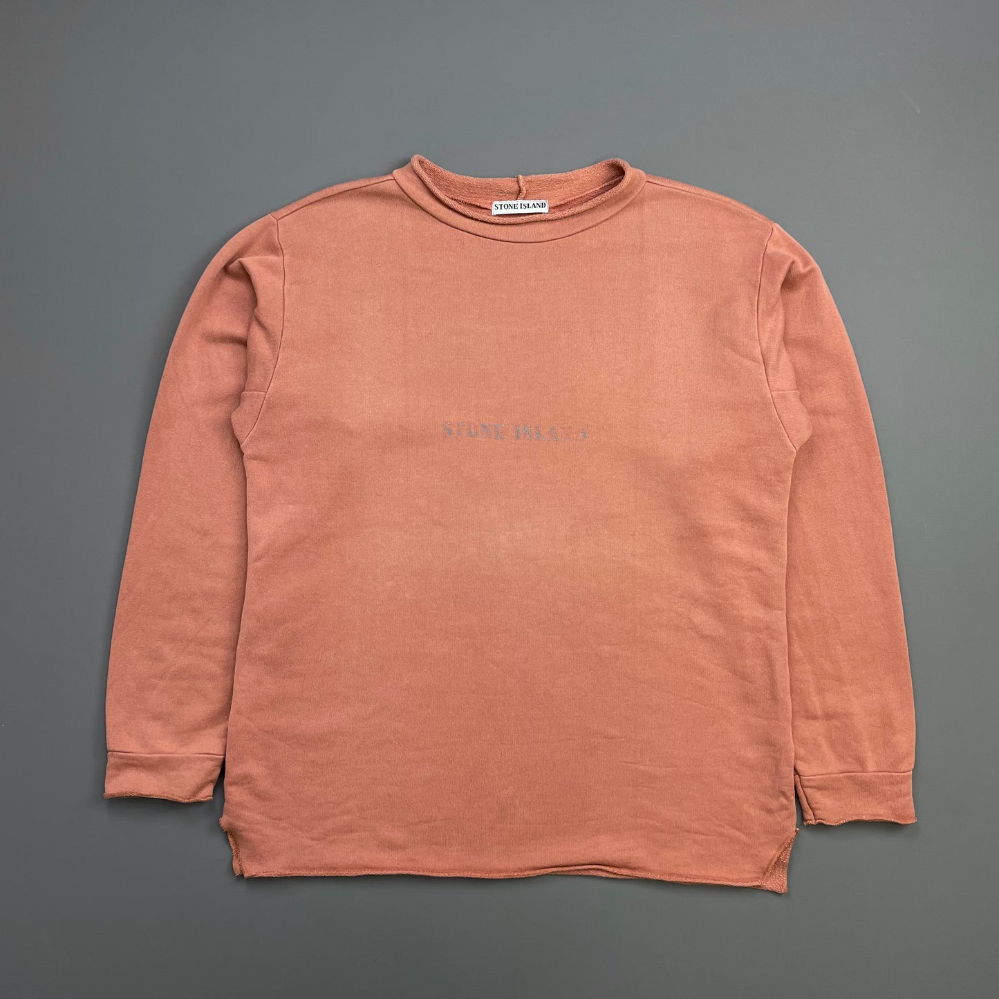 Stone Island Peach Orange 80s Reflective Spellout Mako Cotton Raw-Edge Jumper