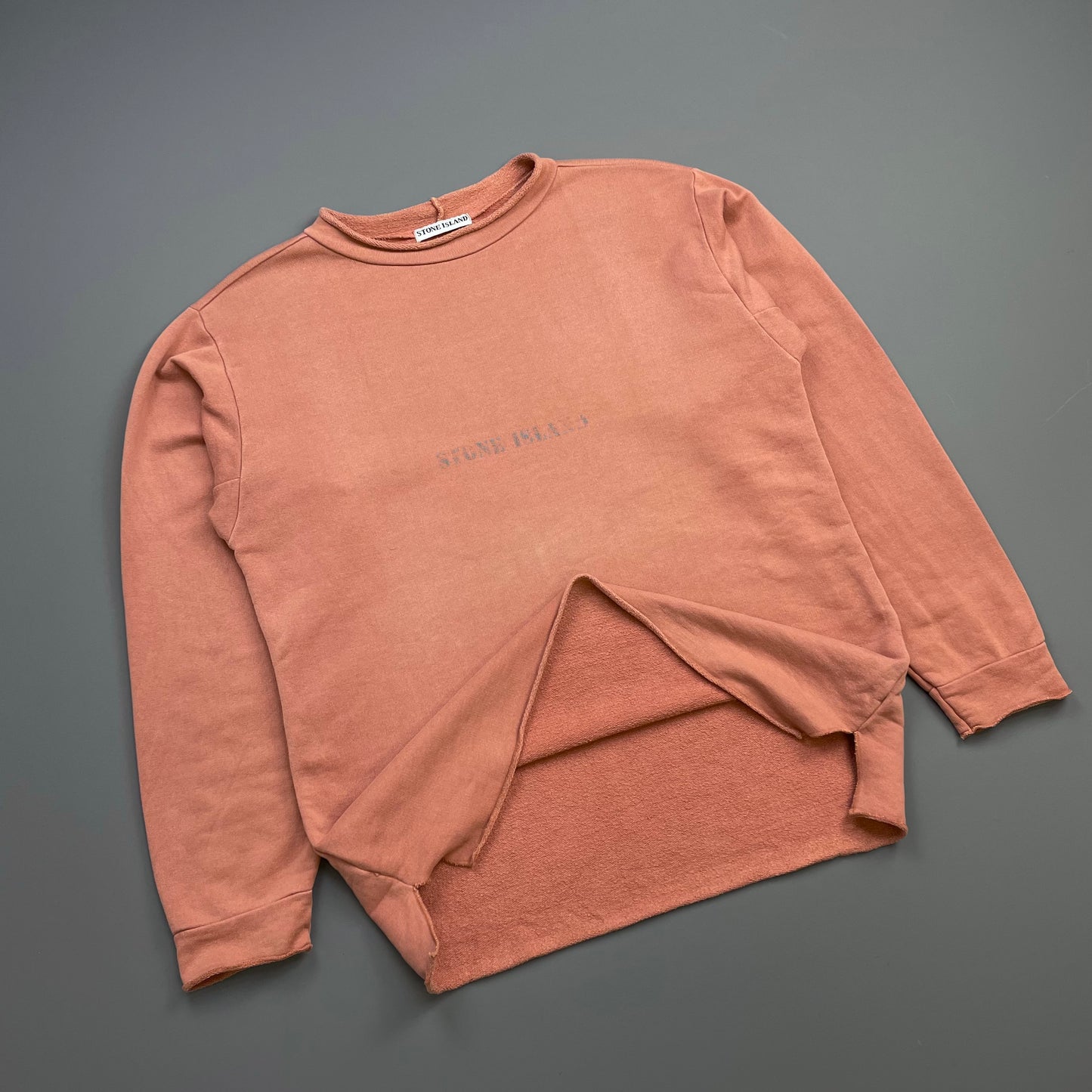Stone Island Peach Orange 80s Reflective Spellout Mako Cotton Raw-Edge Jumper