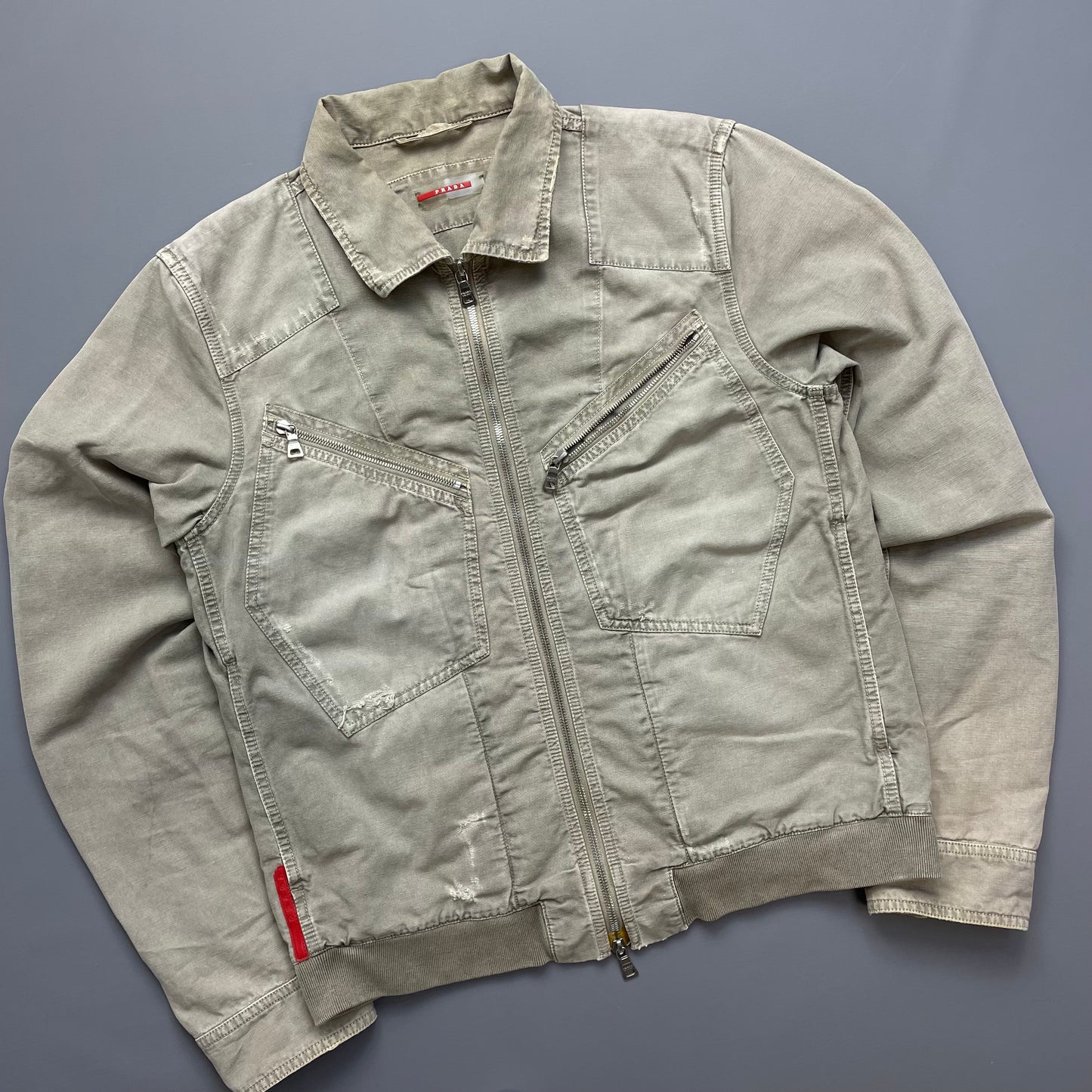 Prada Sport Grey Lightweight Distressed Hemp Canvas Jacket