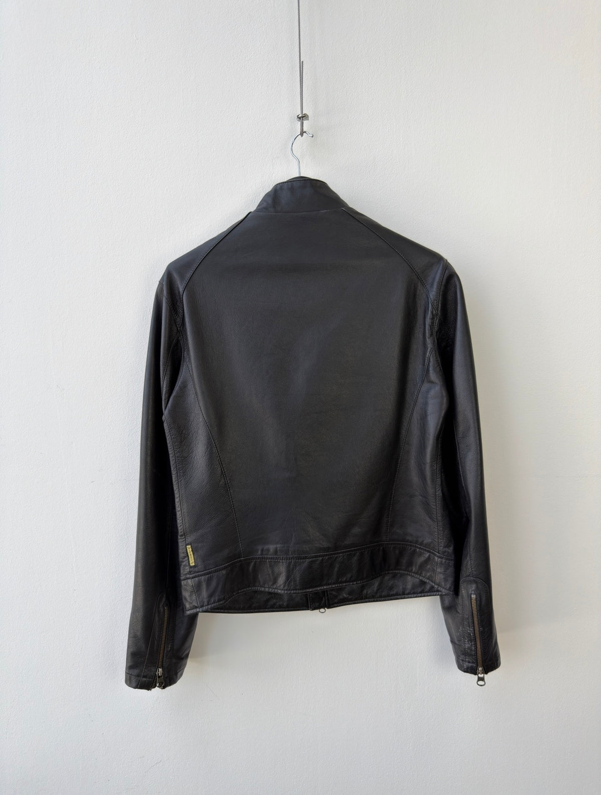 Armani Jeans Black 00s Collar Clasp Leather Biker Jacket
