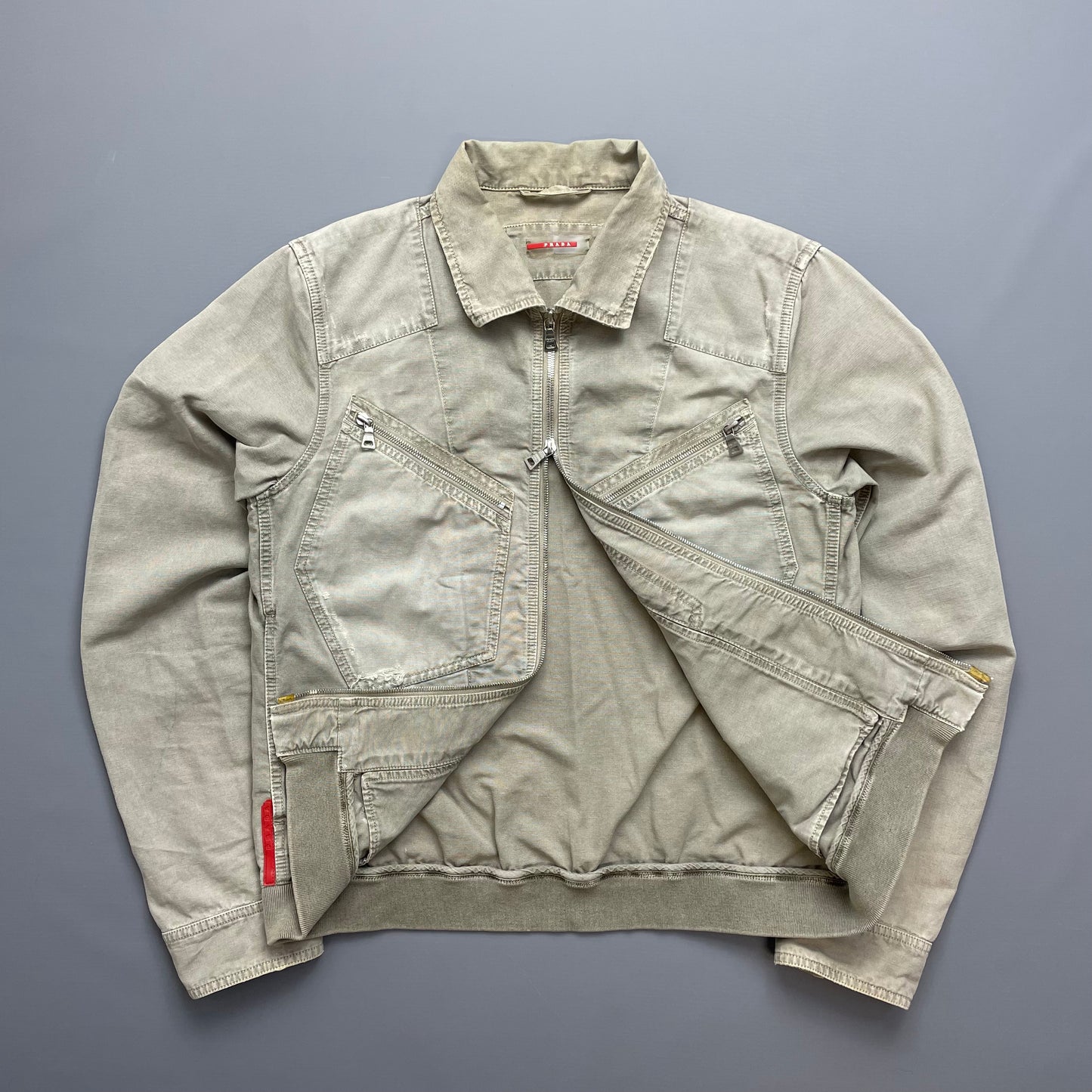 Prada Sport Grey Lightweight Distressed Hemp Canvas Jacket