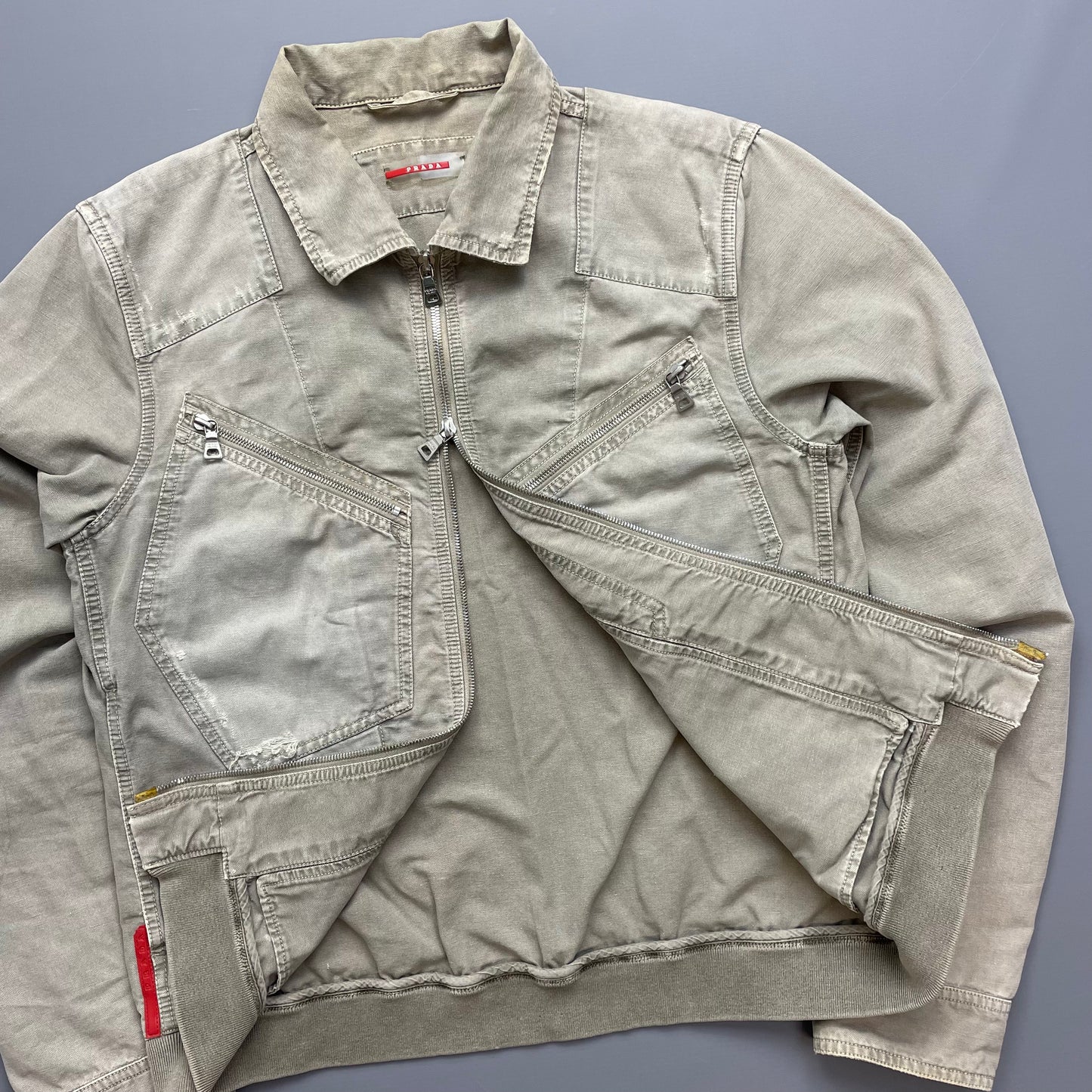 Prada Sport Grey Lightweight Distressed Hemp Canvas Jacket