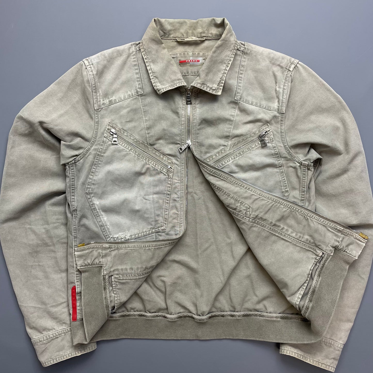 Prada Sport Grey Lightweight Distressed Hemp Canvas Jacket