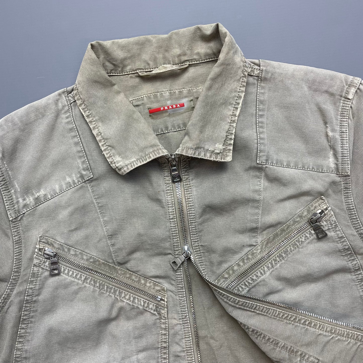 Prada Sport Grey Lightweight Distressed Hemp Canvas Jacket