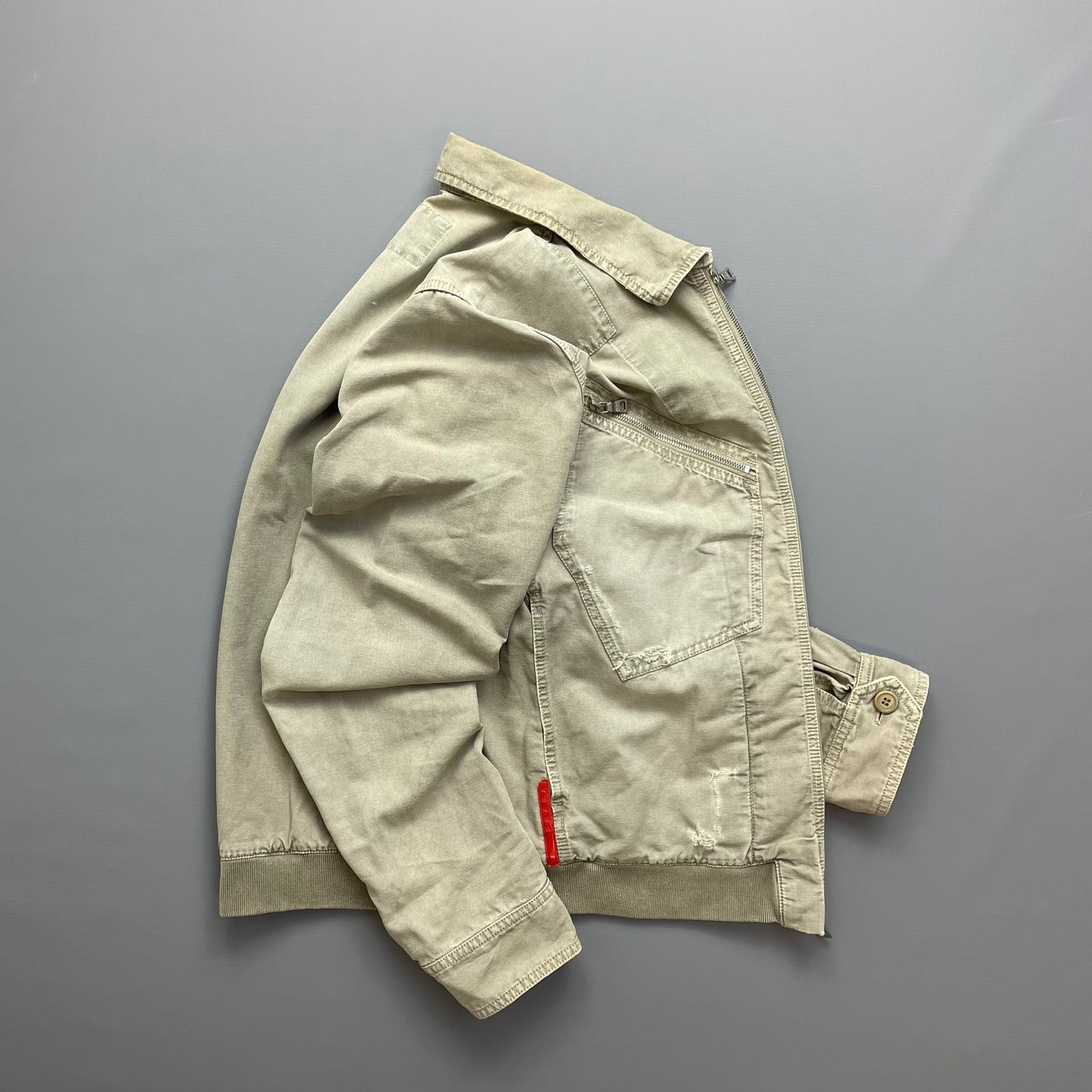 Prada Sport Grey Lightweight Distressed Hemp Canvas Jacket