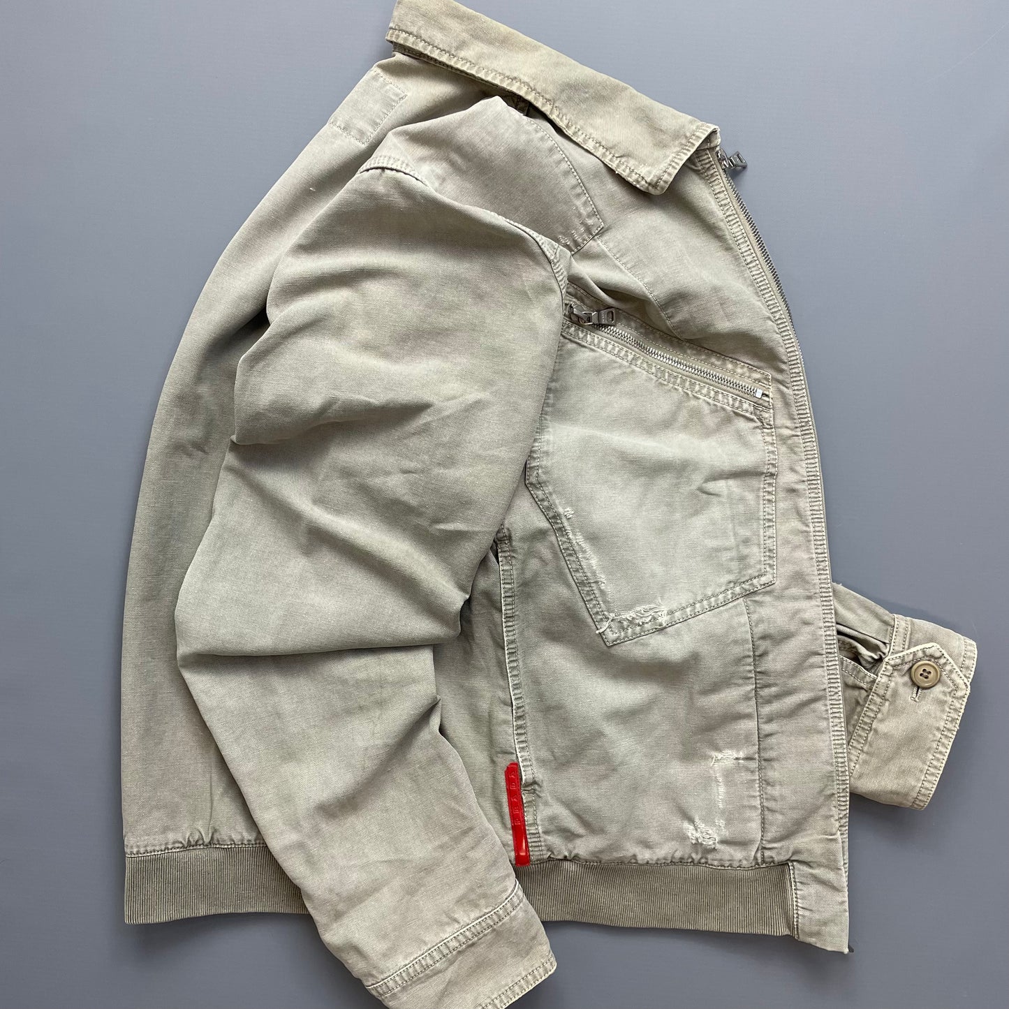 Prada Sport Grey Lightweight Distressed Hemp Canvas Jacket