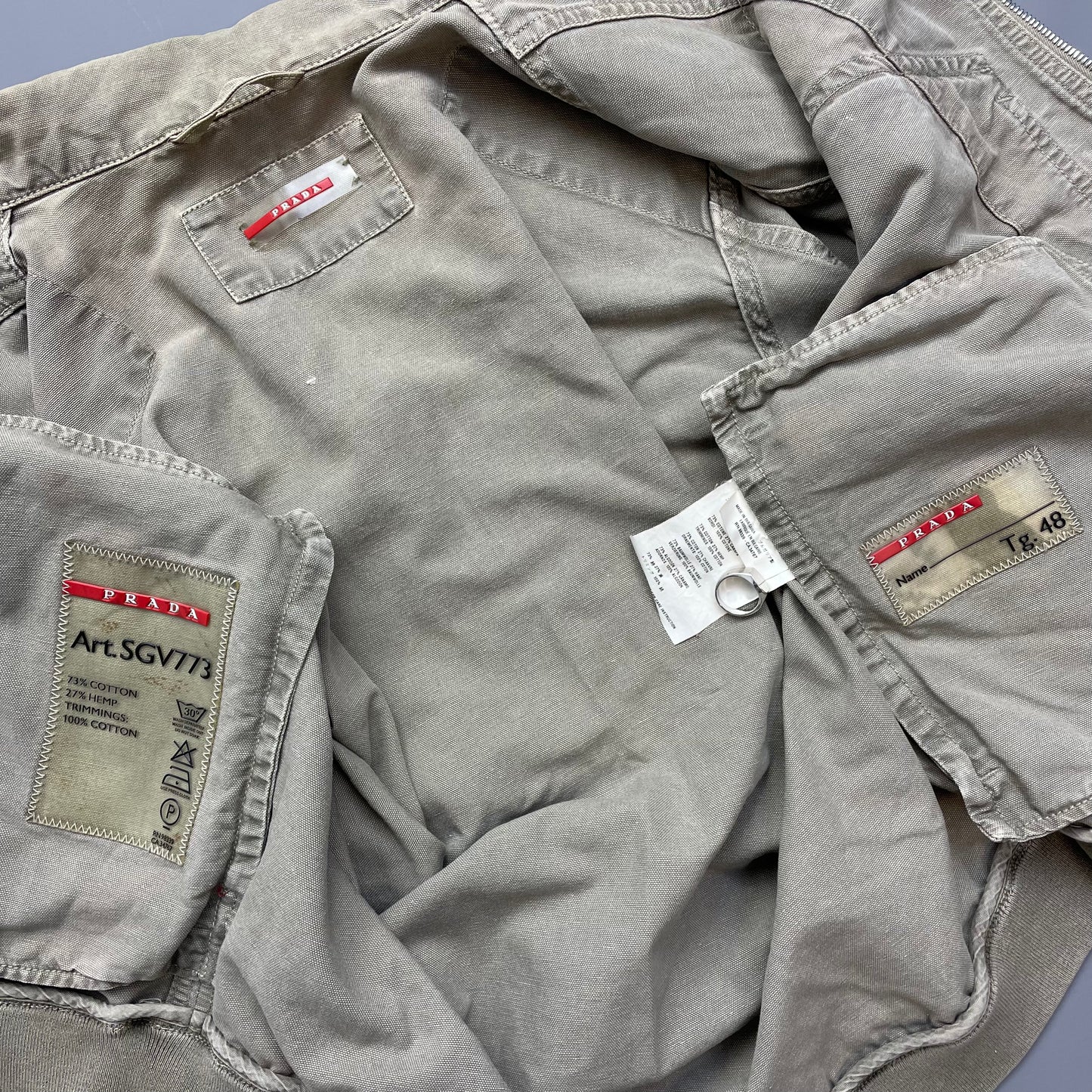 Prada Sport Grey Lightweight Distressed Hemp Canvas Jacket