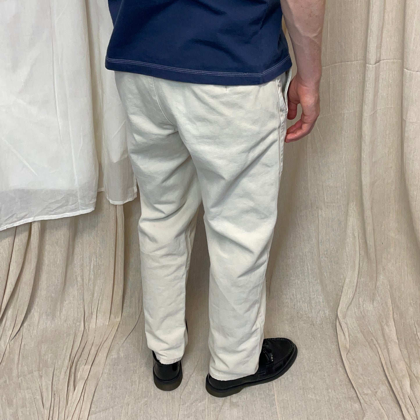 Boneville Cream White 80s Pleat Denim Barrel Jeans