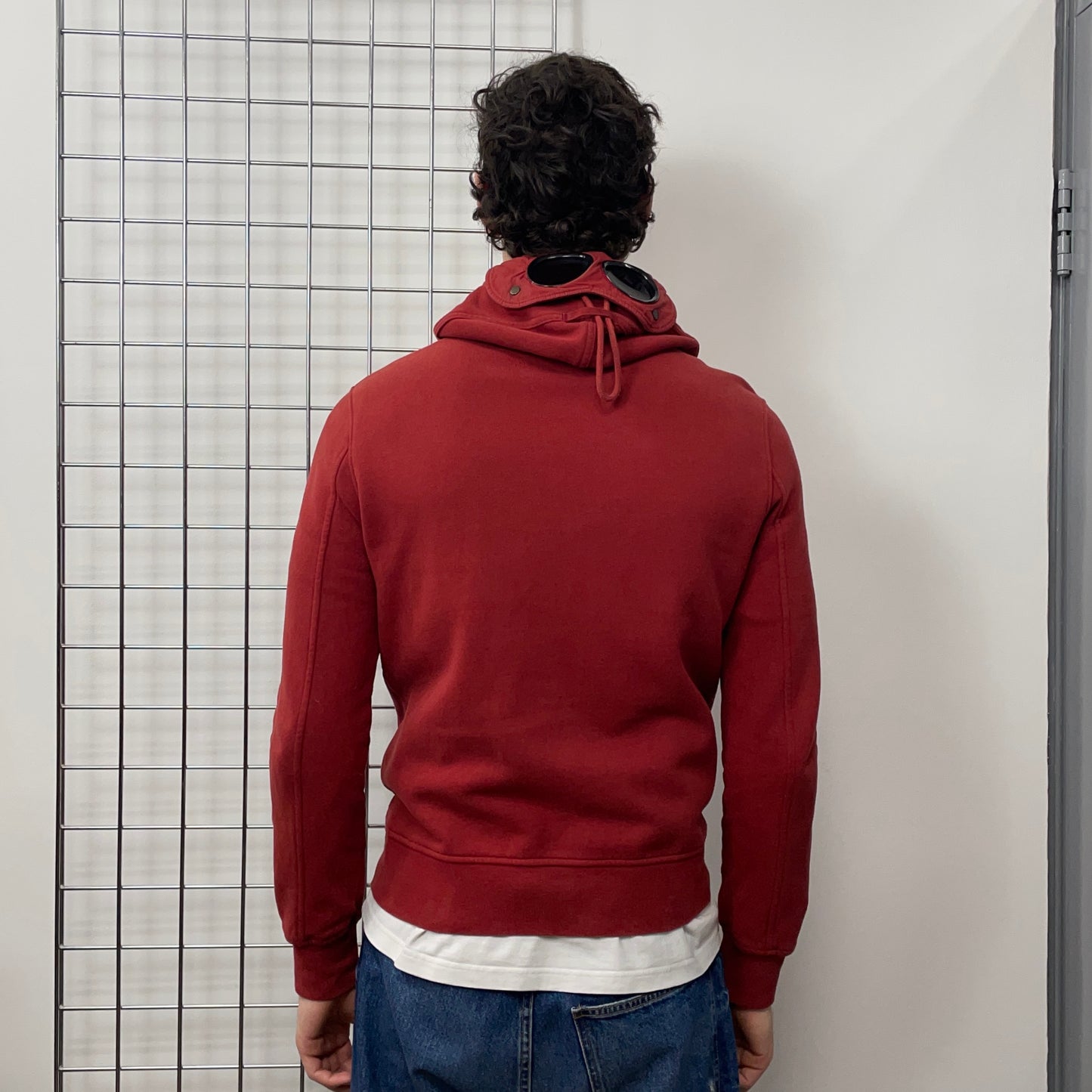 C.P. Company Red Brushed Cotton Zip-Through Goggle Jacket