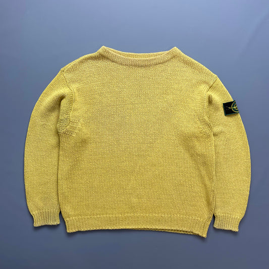 Stone Island Yellow Midweight 80s Vintage Knit Jumper w/ Green Edge Badge