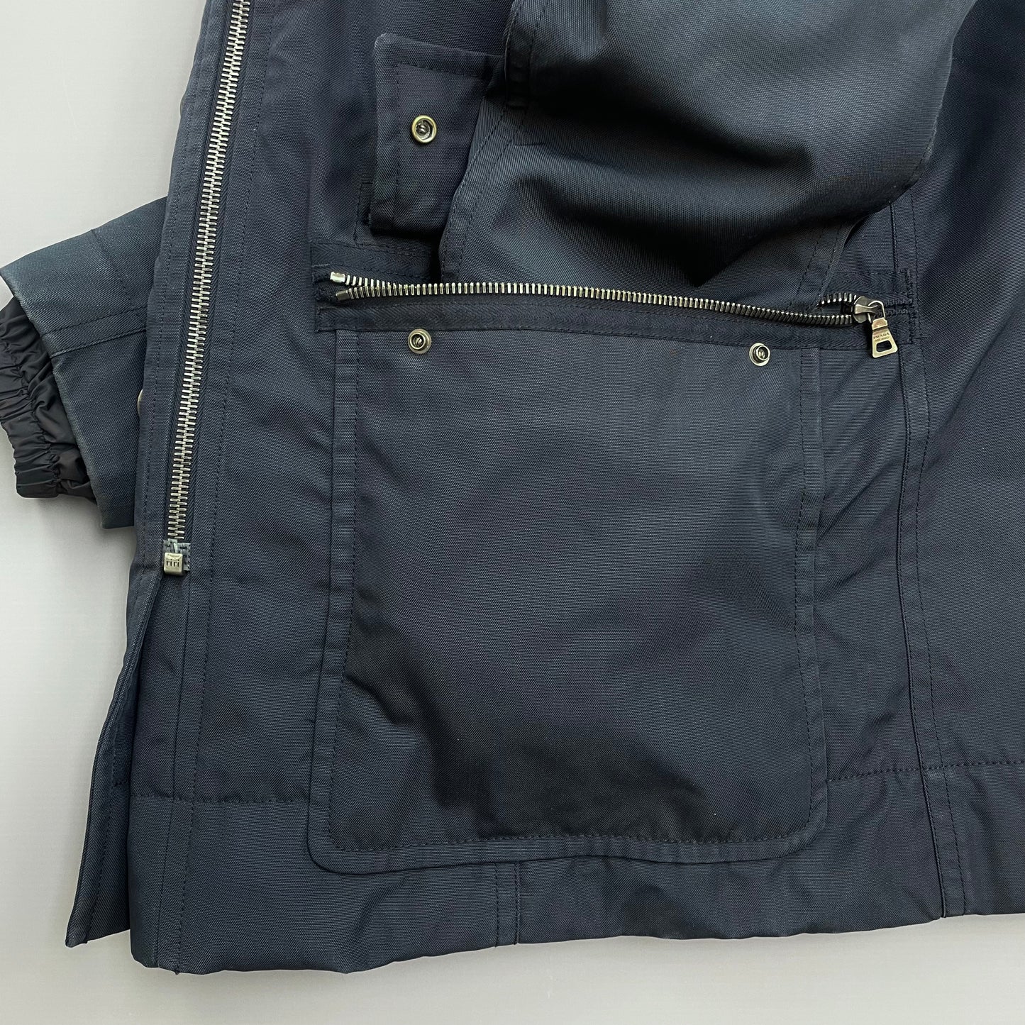 Prada Sport Blue Canvas Nylon Sheep Fur Collar Utility Padded Overcoat