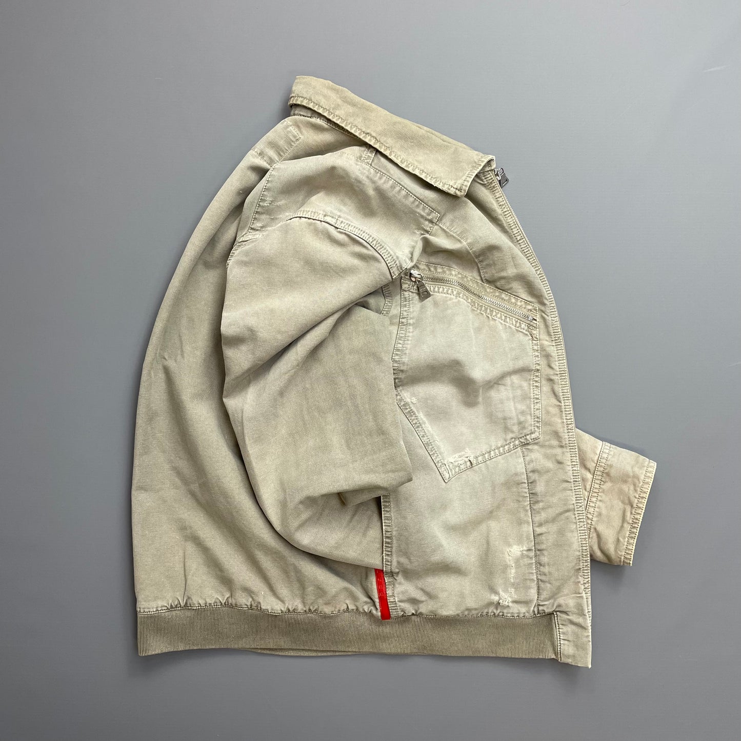 Prada Sport Grey Lightweight Distressed Hemp Canvas Jacket