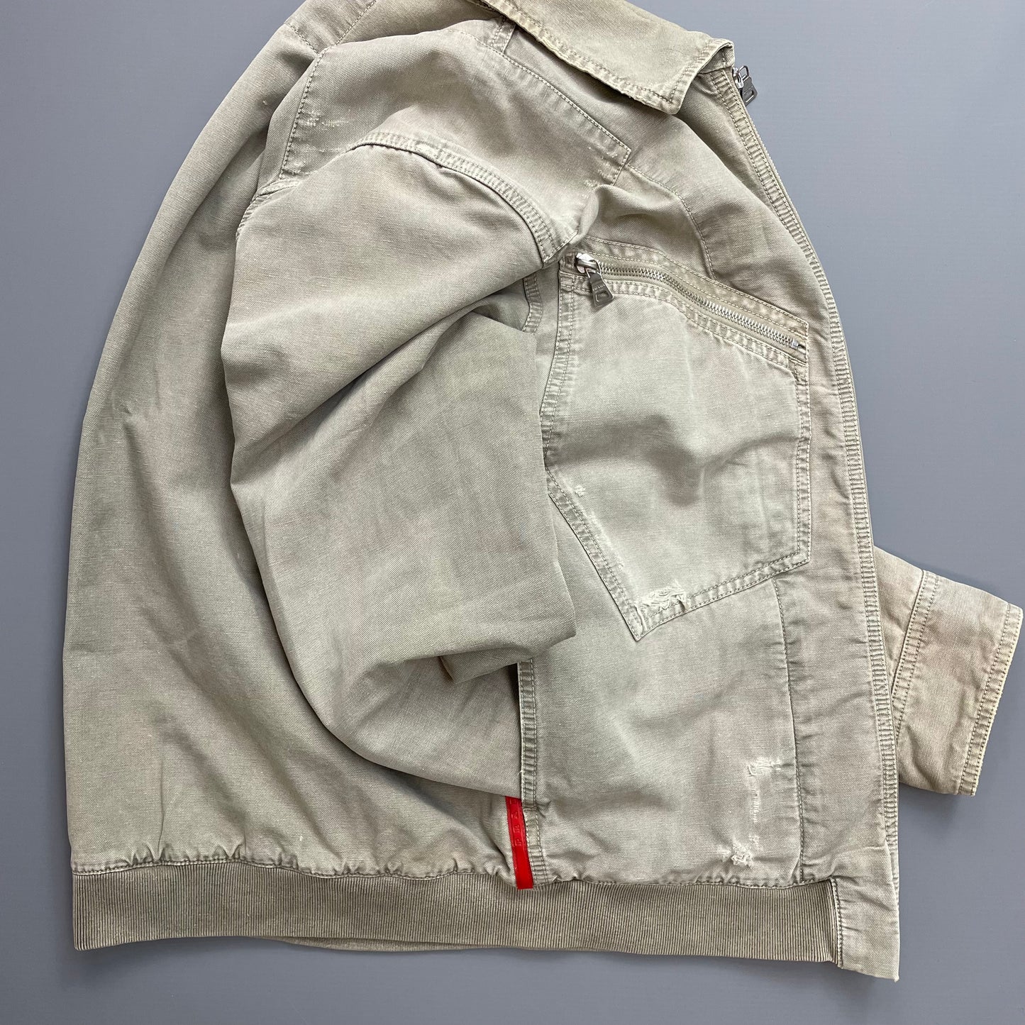 Prada Sport Grey Lightweight Distressed Hemp Canvas Jacket