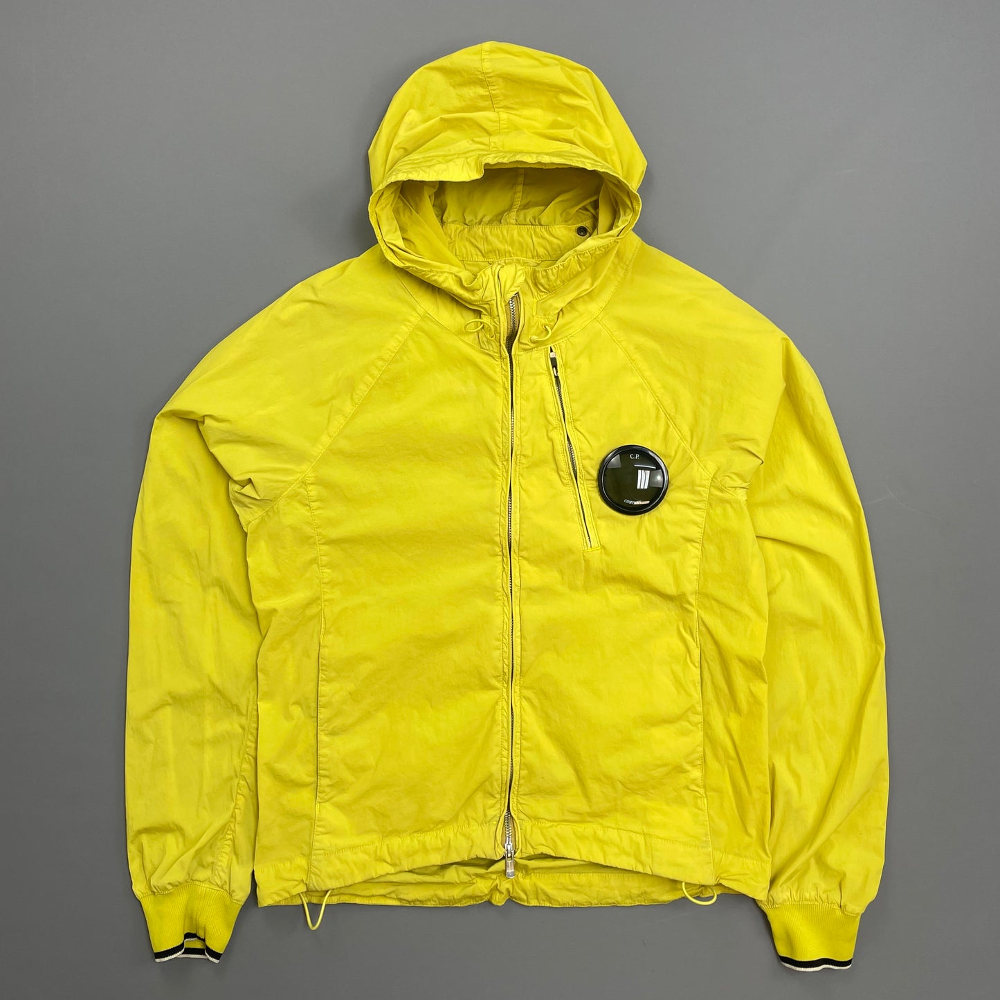 C.P. Company Yellow Nycra Nylon Chest Lens Hooded Windbreaker Jacket