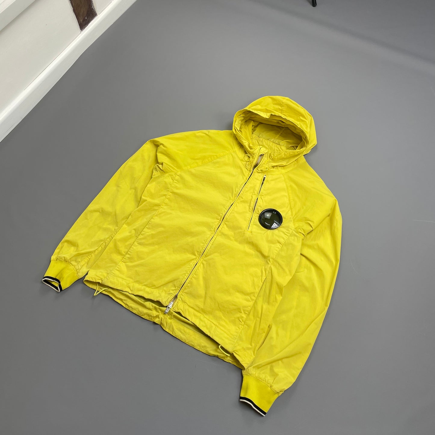 C.P. Company Yellow Nycra Nylon Chest Lens Hooded Windbreaker Jacket