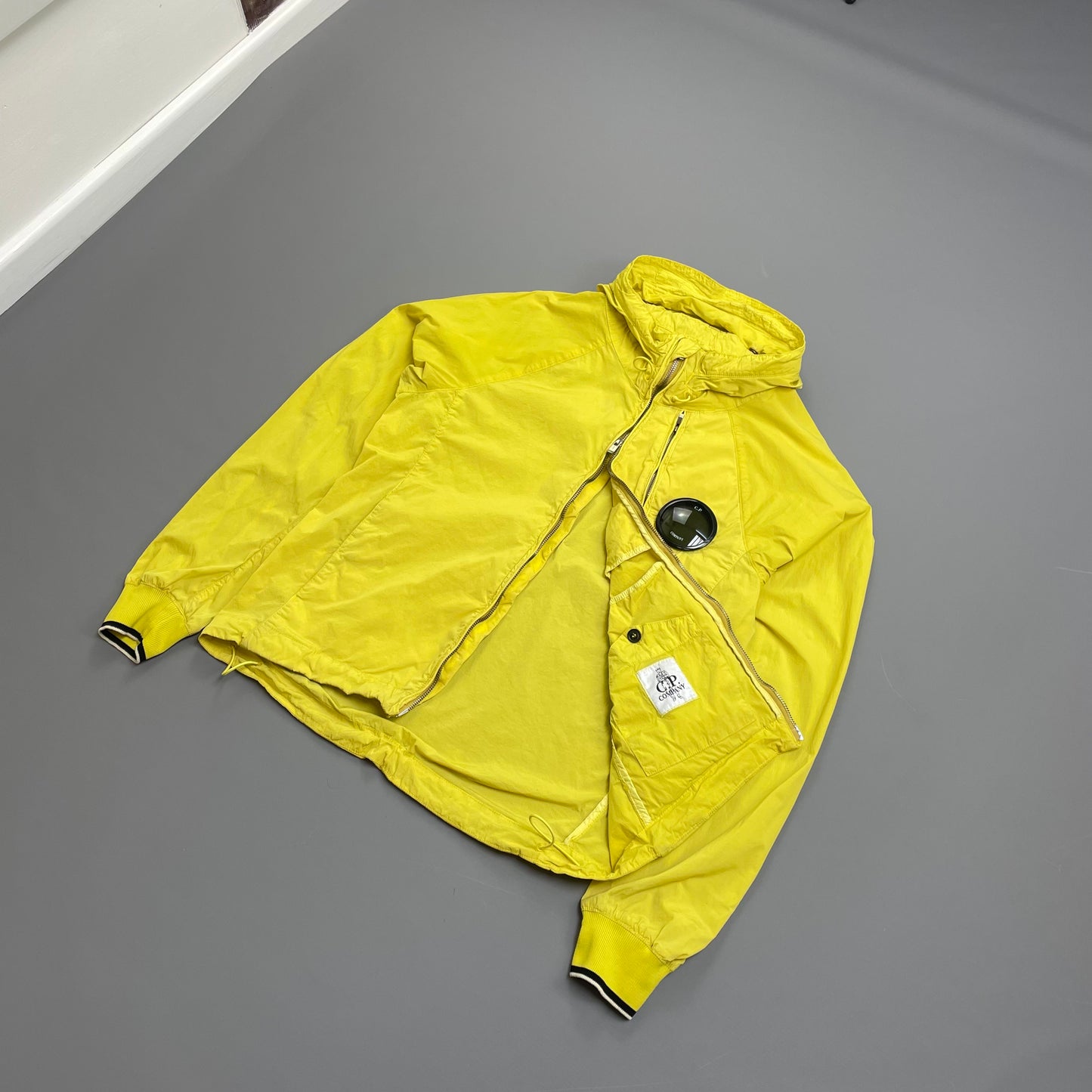 C.P. Company Yellow Nycra Nylon Chest Lens Hooded Windbreaker Jacket
