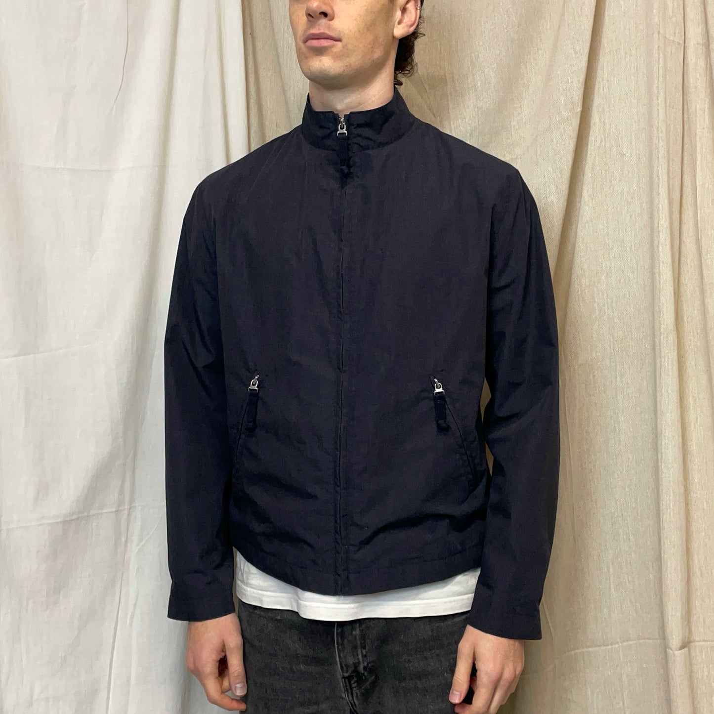 Armani Jeans Grey & Navy 90s Technical Fiber Minimalistic Coach Jacket