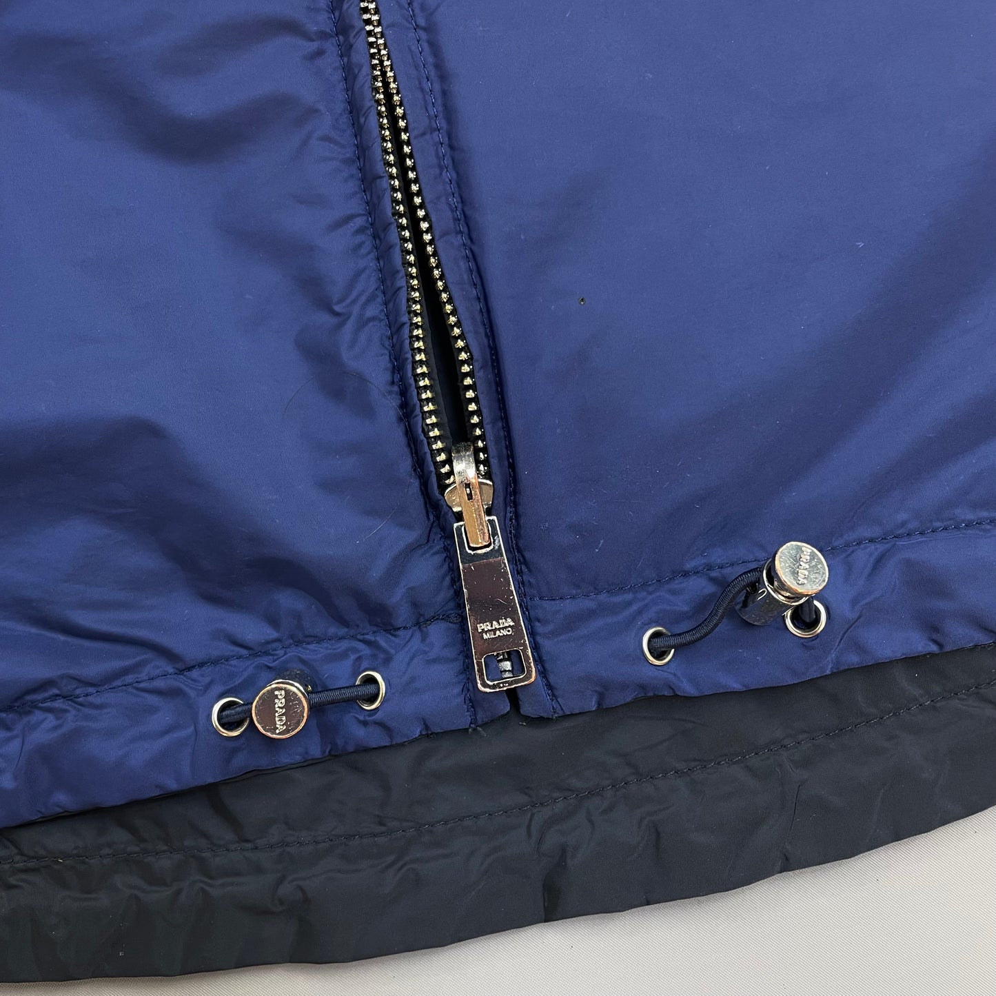Prada Sport 2014 Navy & Iridescent Blue Reversible Resin-Coated Nylon Hooded Windbreaker Jacket