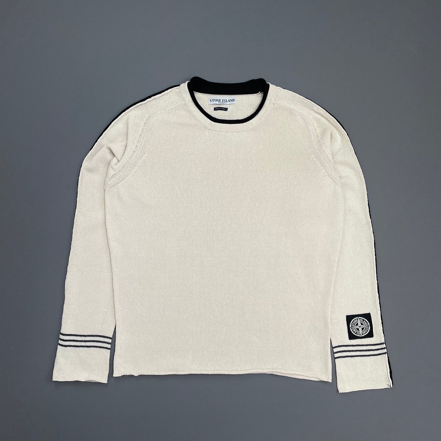 Stone Island Cream SS05 Midweight Cuff-Emblem Knit Jumper