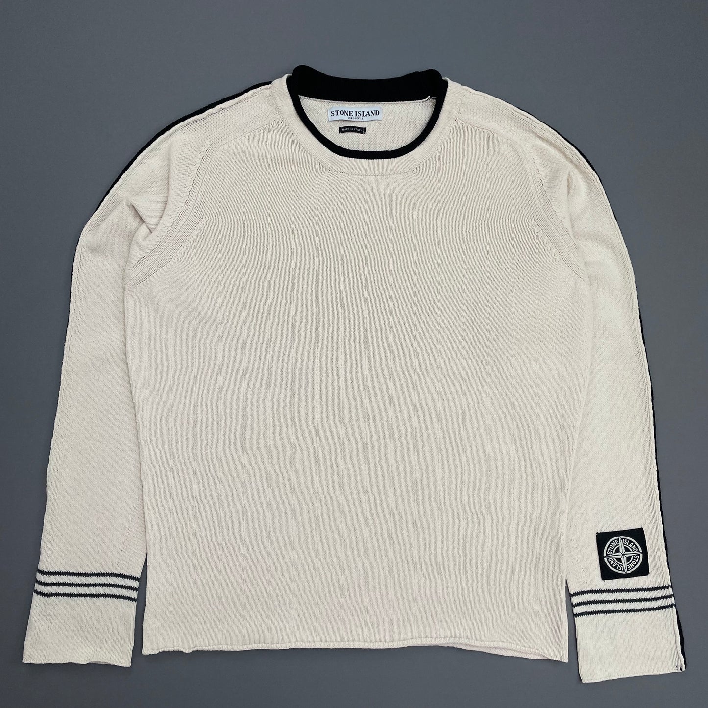 Stone Island Cream SS05 Midweight Cuff-Emblem Knit Jumper