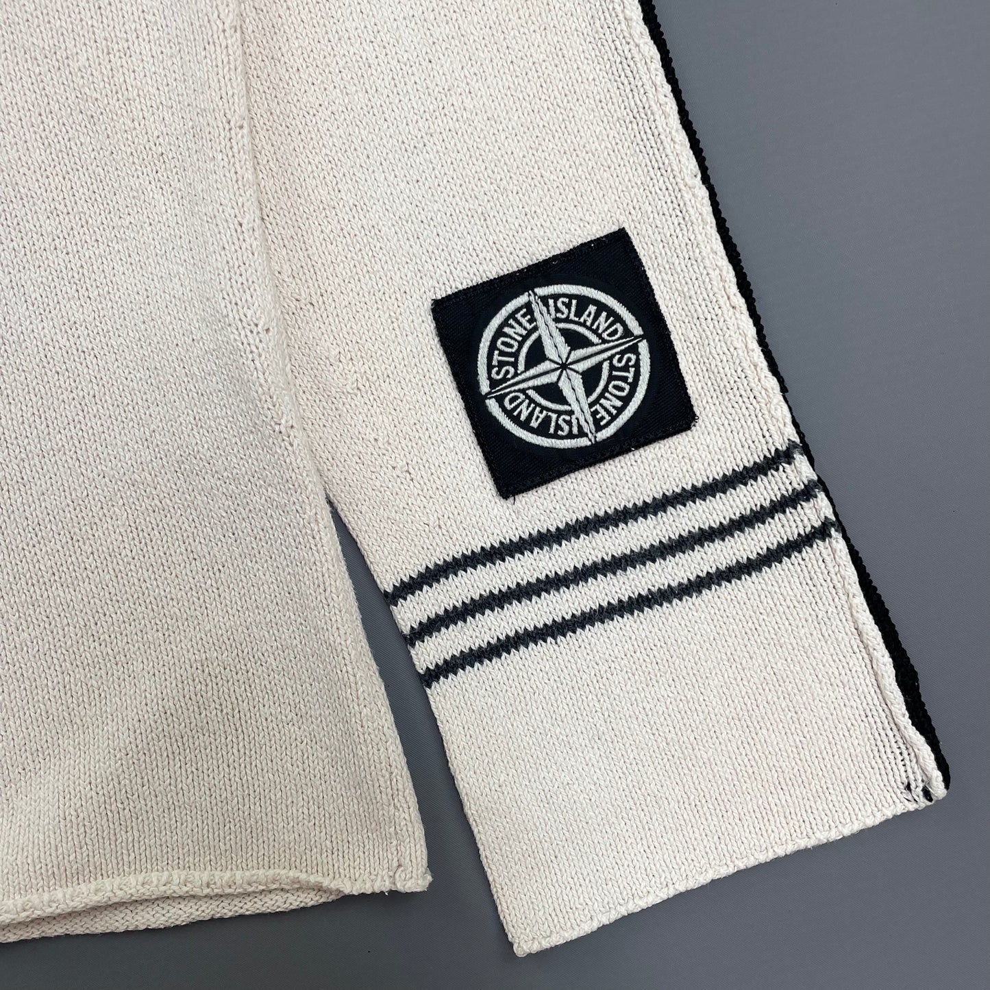 Stone Island Cream SS05 Midweight Cuff-Emblem Knit Jumper