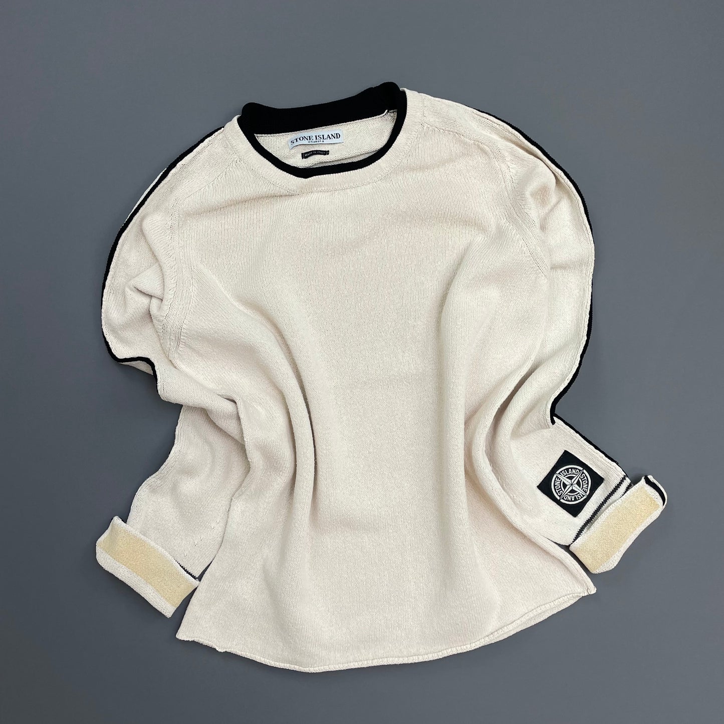 Stone Island Cream SS05 Midweight Cuff-Emblem Knit Jumper
