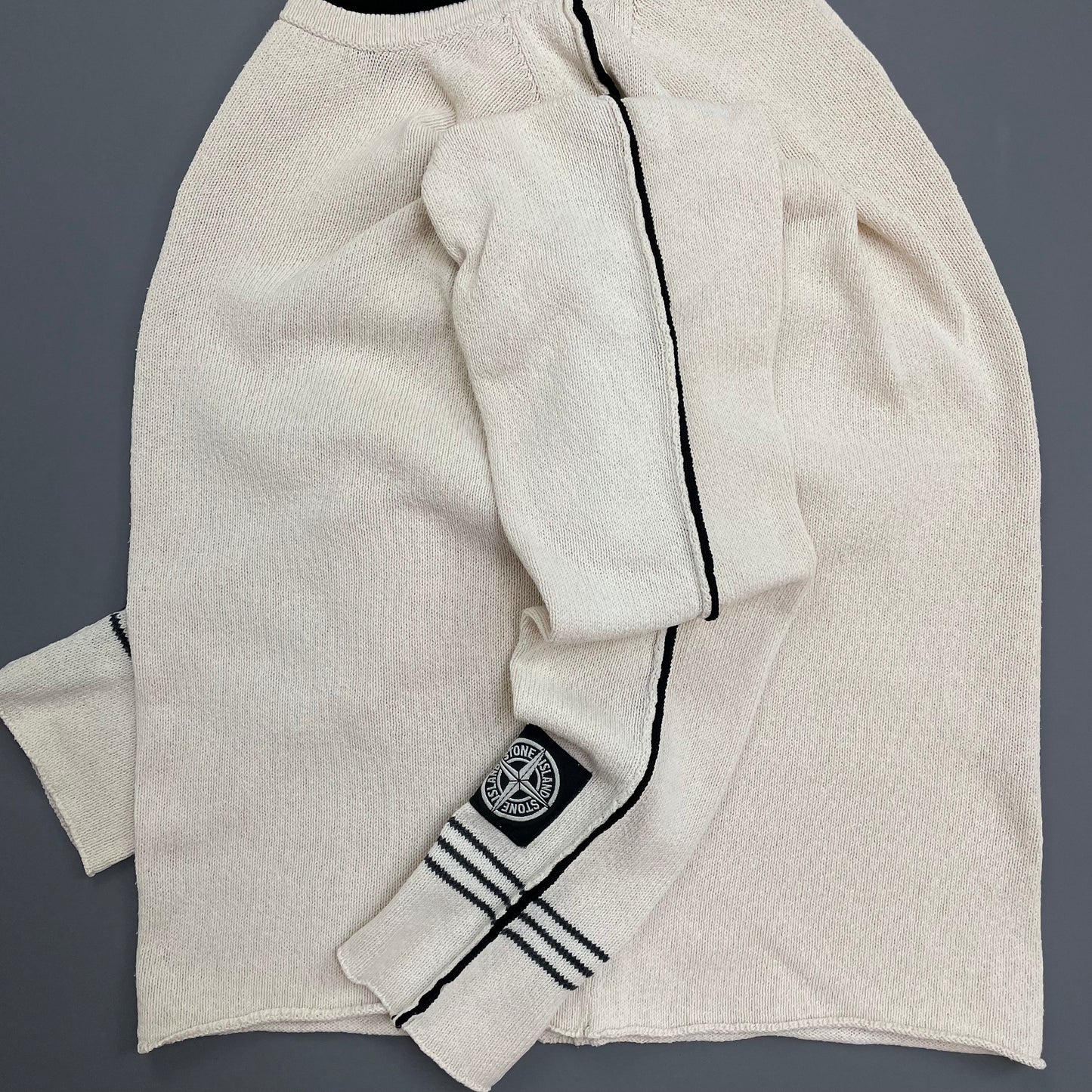 Stone Island Cream SS05 Midweight Cuff-Emblem Knit Jumper