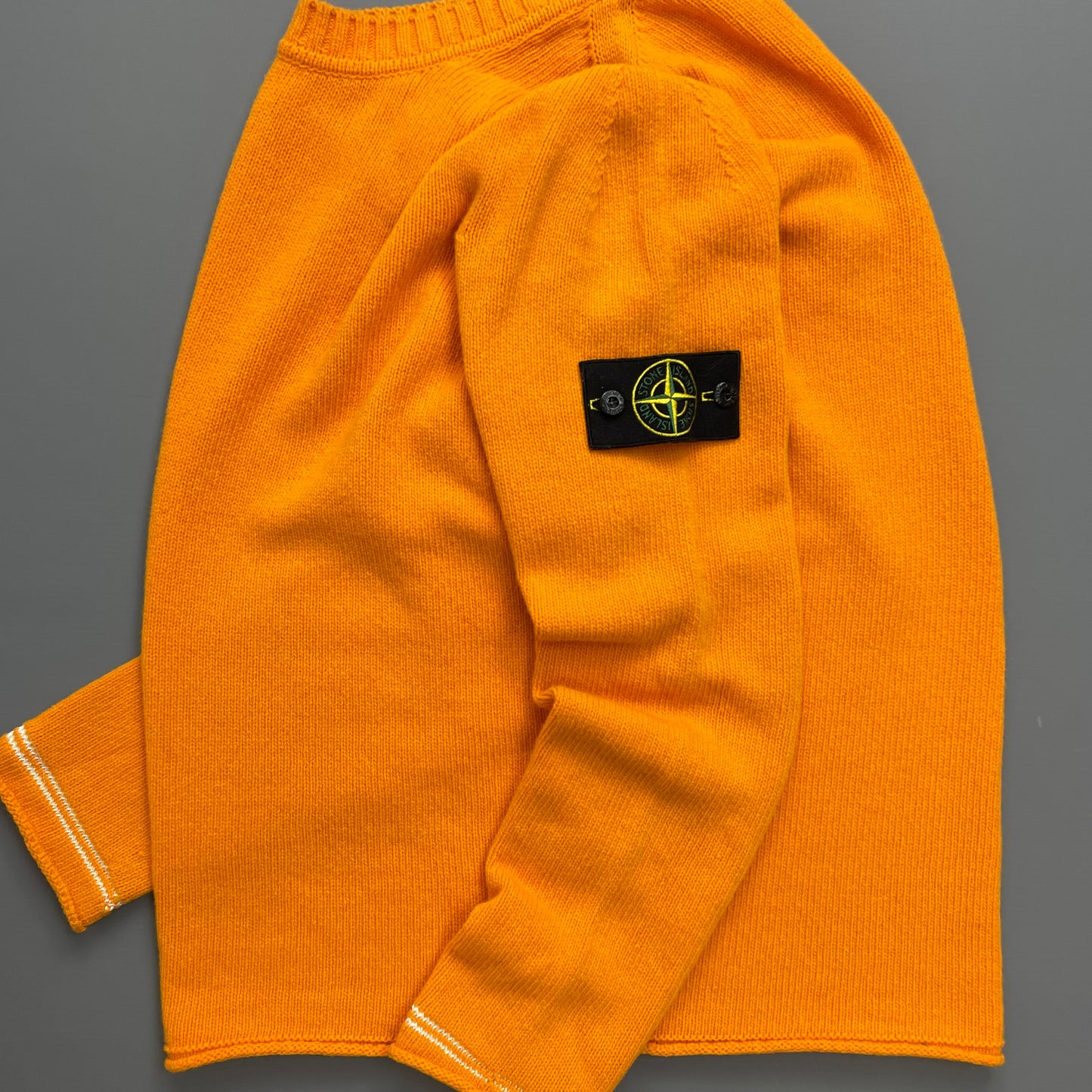 Stone Island Orange Midweight Raw-Edge AW17 Knit Crewneck Jumper