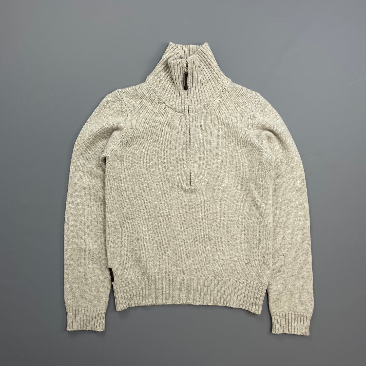 Prada Sport Grey 2007 Suede-Leather Patch Half-Zip Wool Knit Jumper