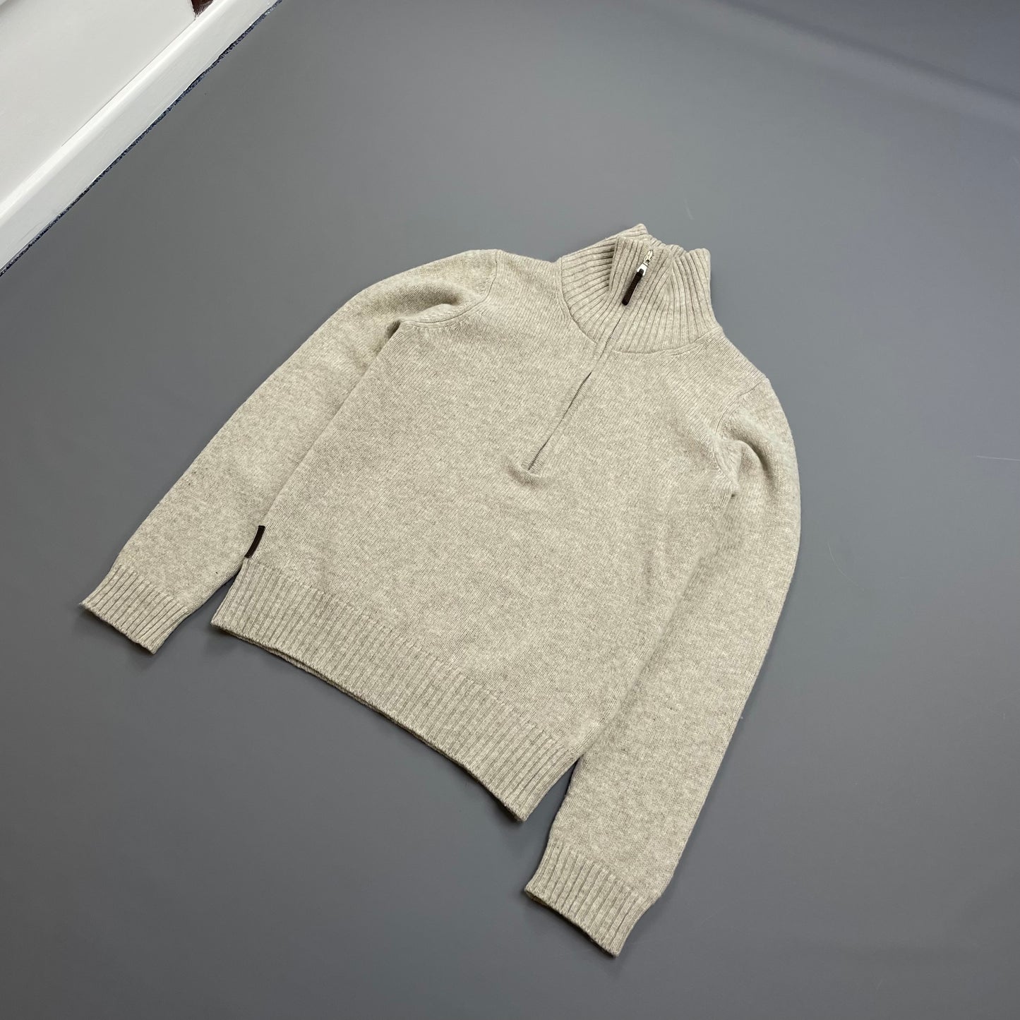 Prada Sport Grey 2007 Suede-Leather Patch Half-Zip Wool Knit Jumper