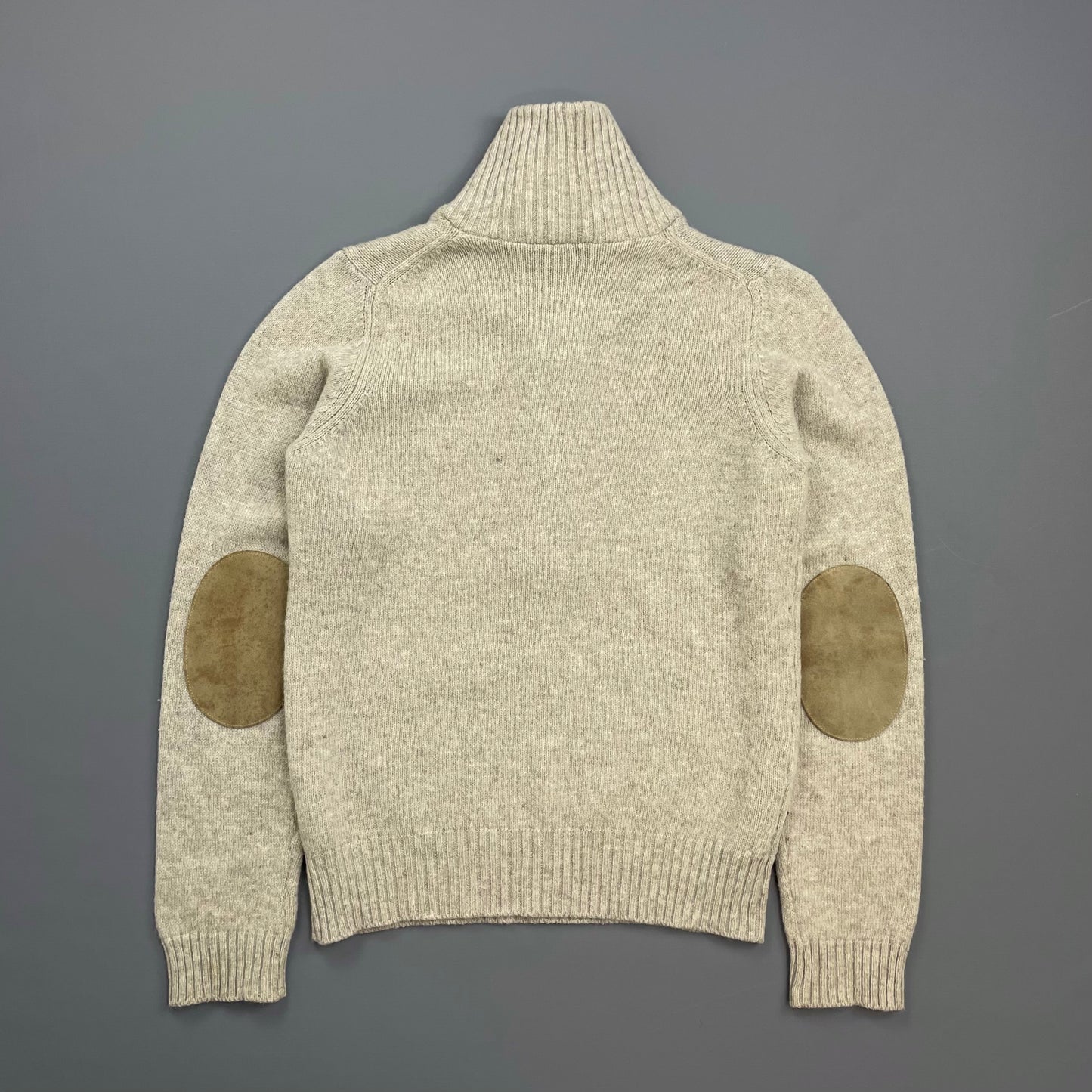 Prada Sport Grey 2007 Suede-Leather Patch Half-Zip Wool Knit Jumper