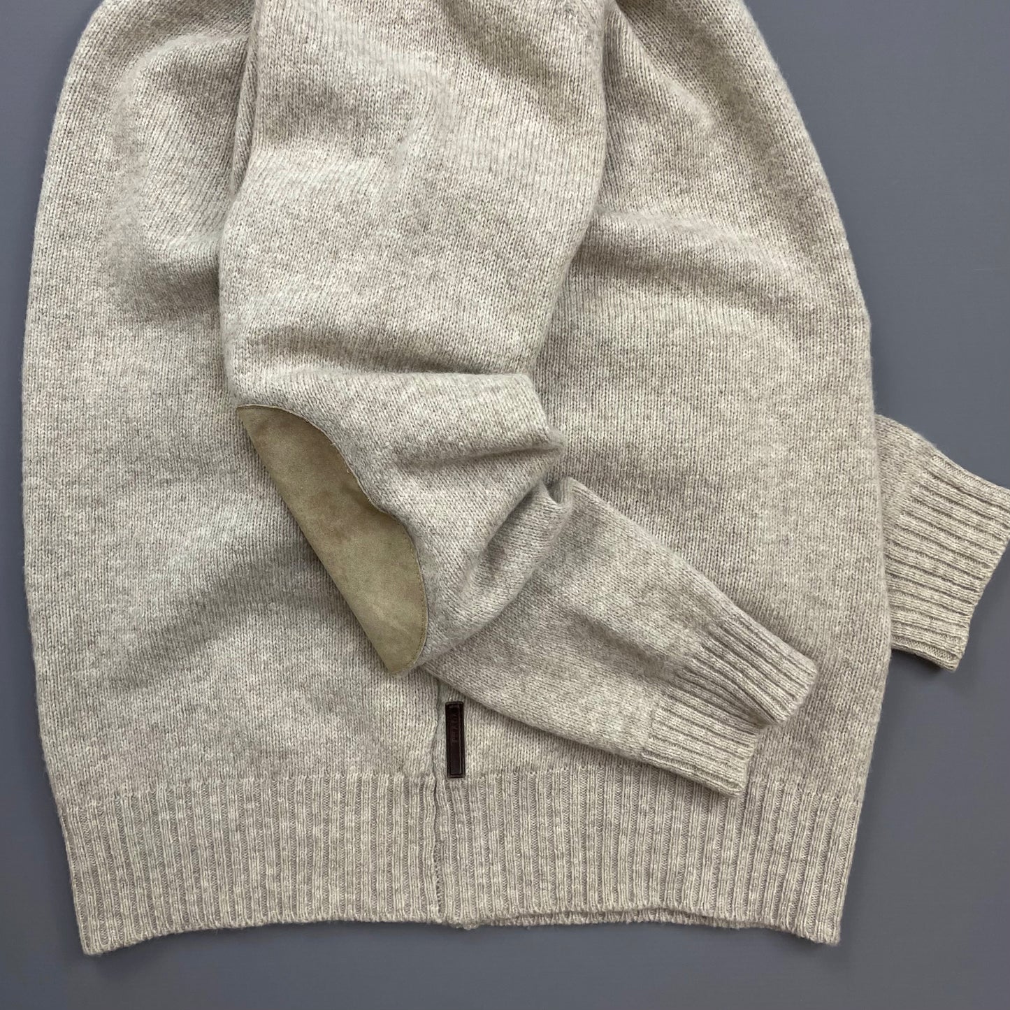 Prada Sport Grey 2007 Suede-Leather Patch Half-Zip Wool Knit Jumper