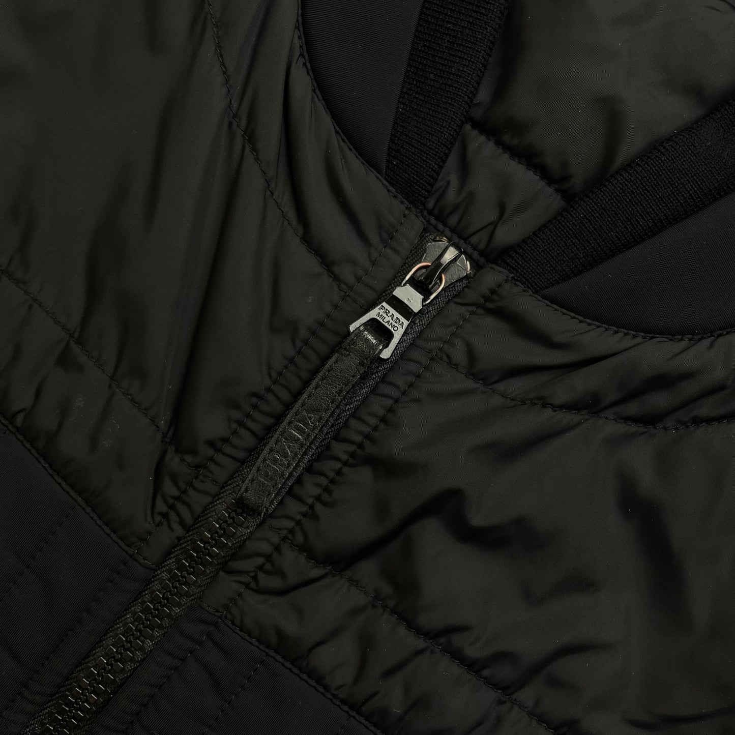 Prada Sport Black 2007 Panelled Nylon & Wool Padded Quilted Jacket