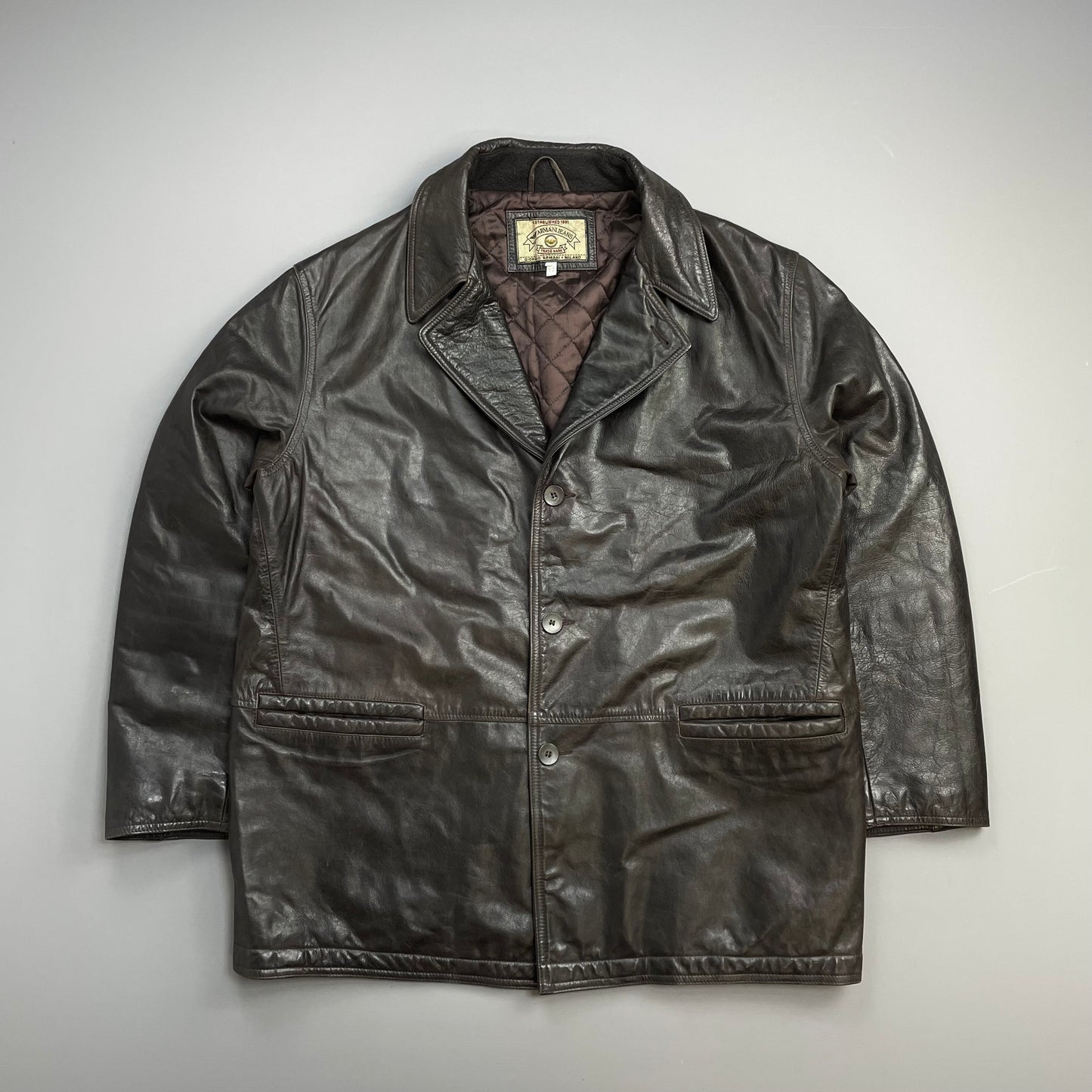 Armani Jeans Brown 90s Leather Overcoat