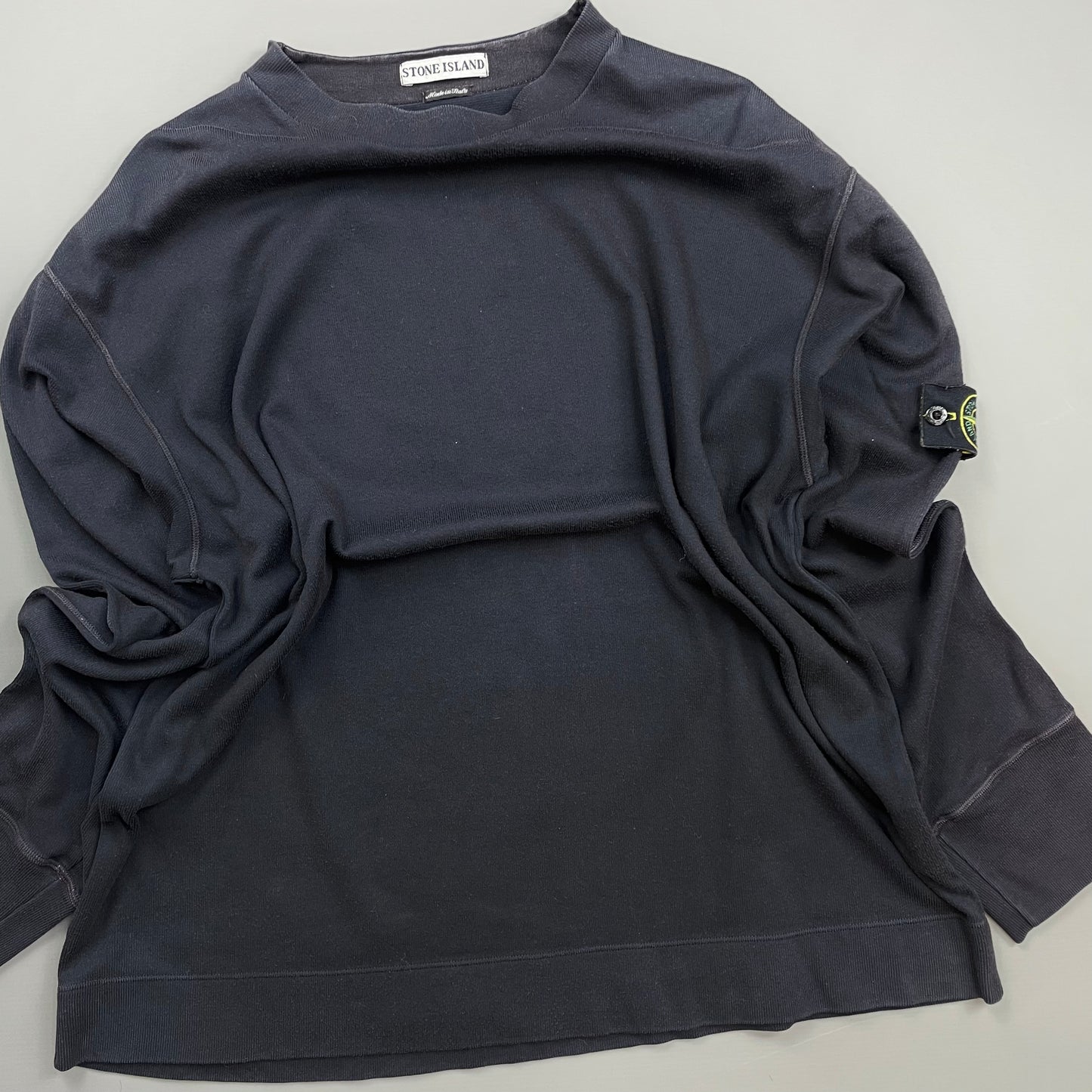 Stone Island Navy SS00 Fine-Rib Cotton Blend Crewneck Jumper