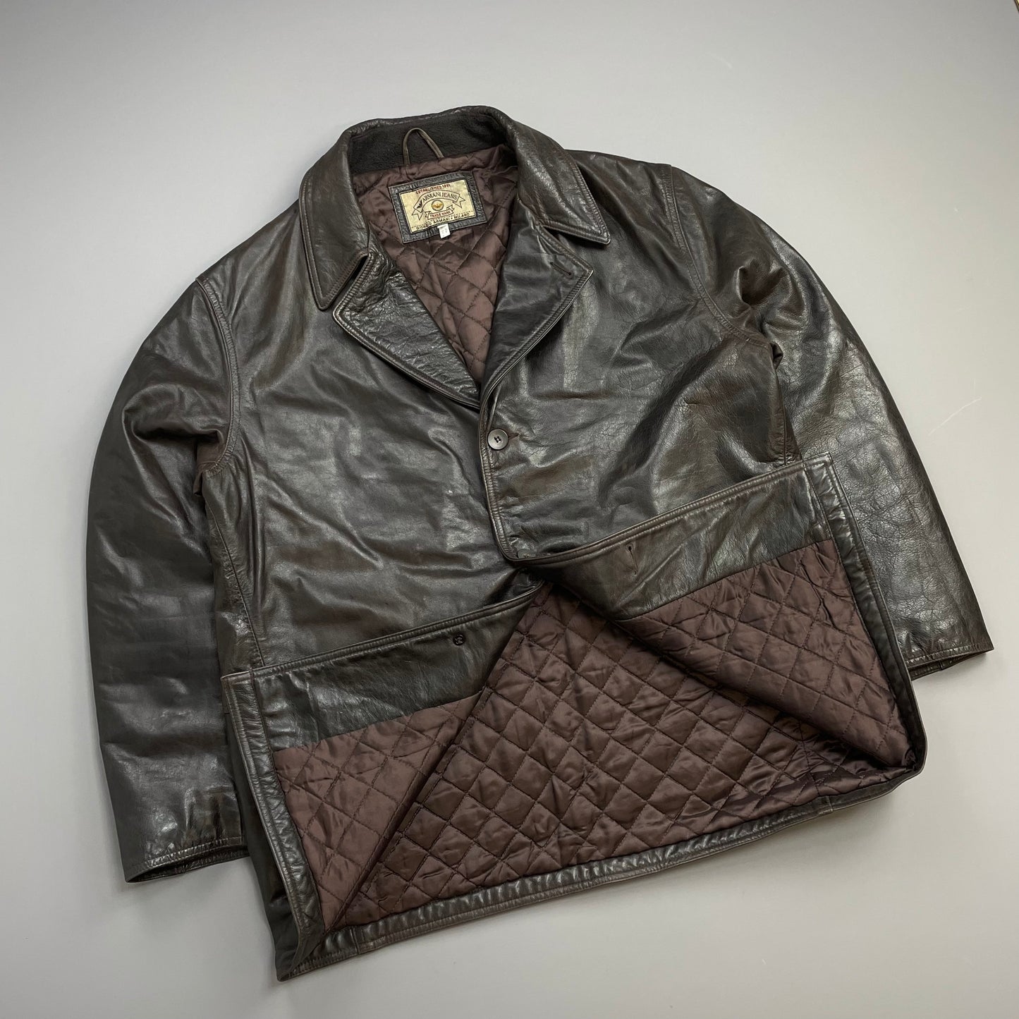 Armani Jeans Brown 90s Leather Overcoat
