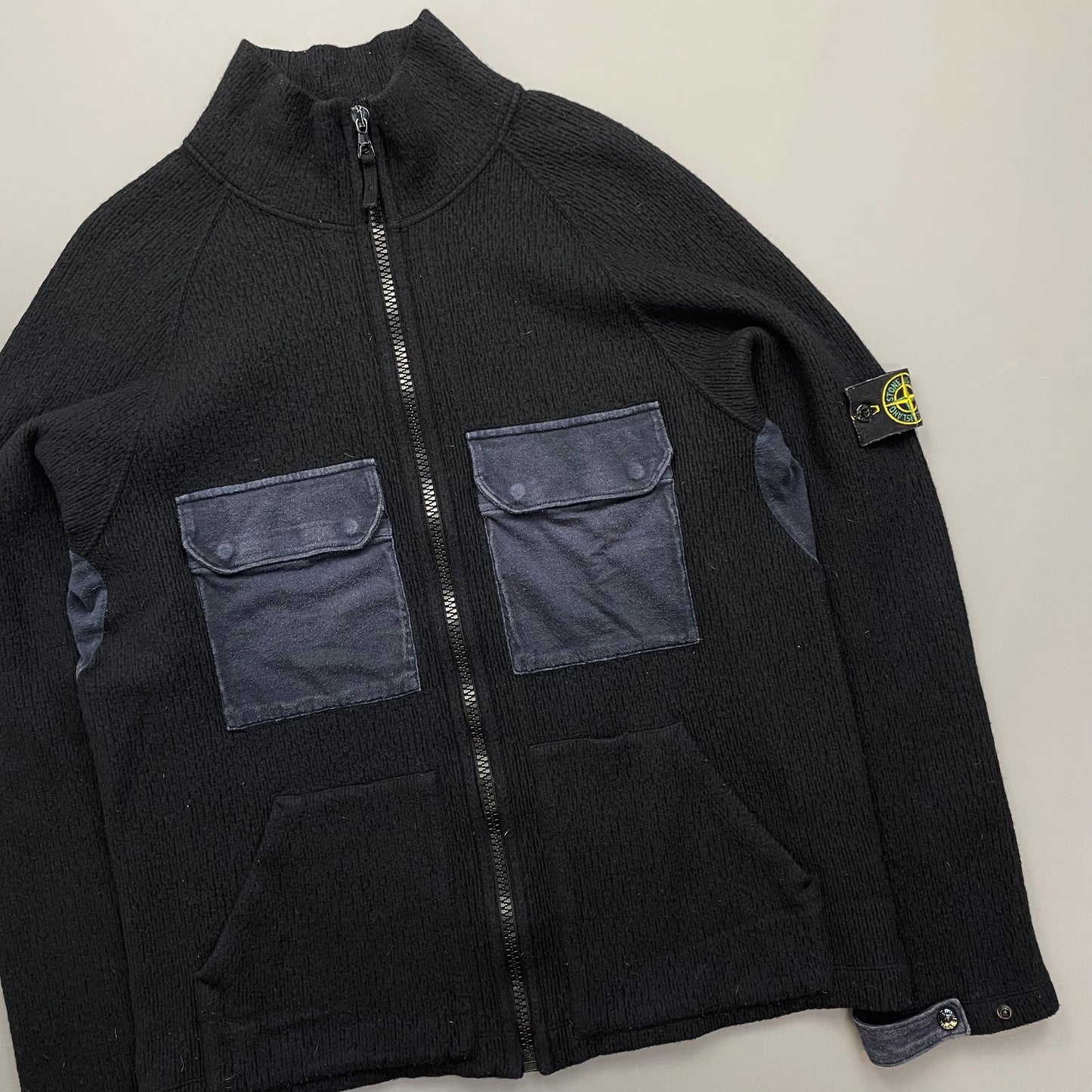 Stone Island Navy AW05 Pocket-Detailed Wool Zip Jacket