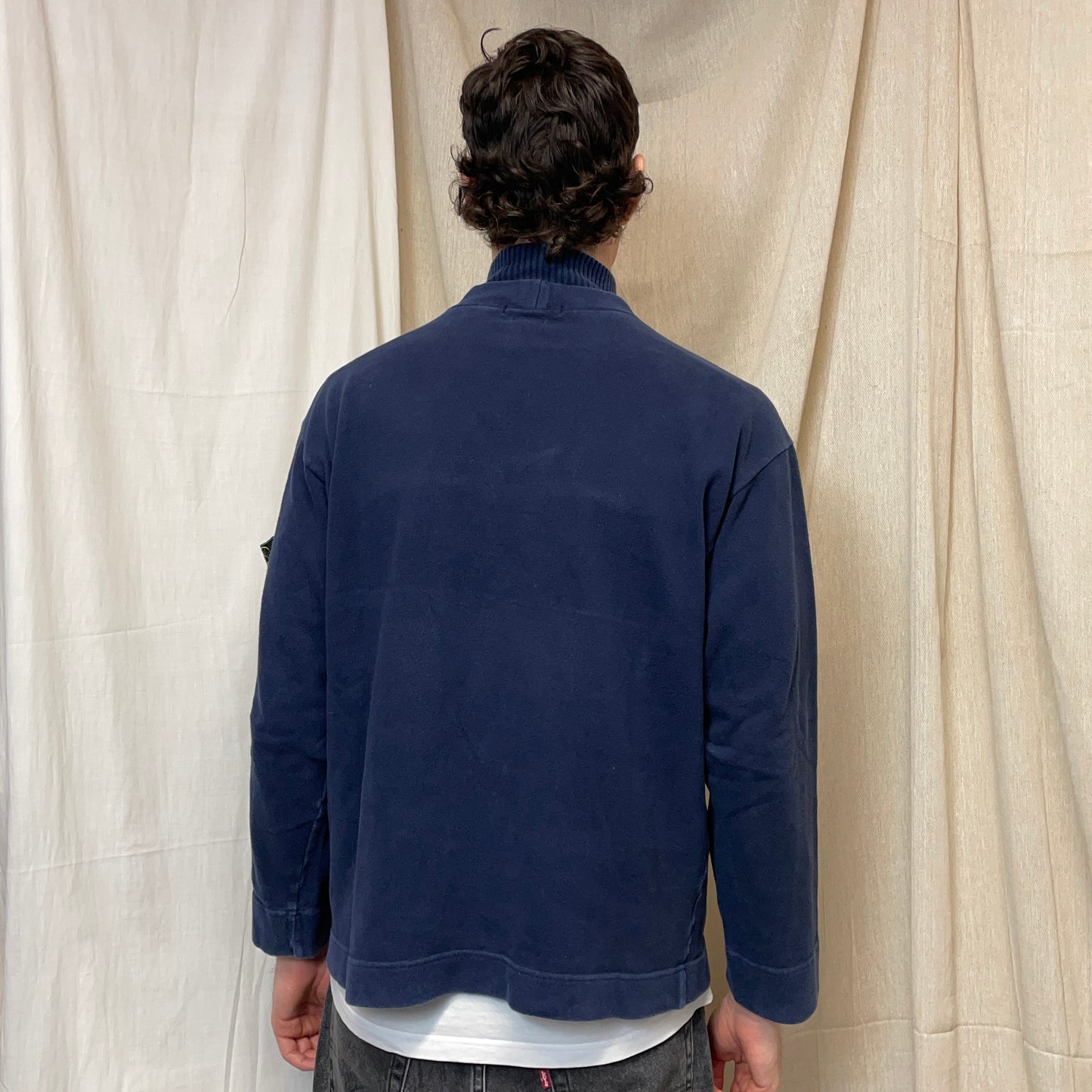 Stone Island Navy AW97 Dual Collar Green Edge Badge Jumper