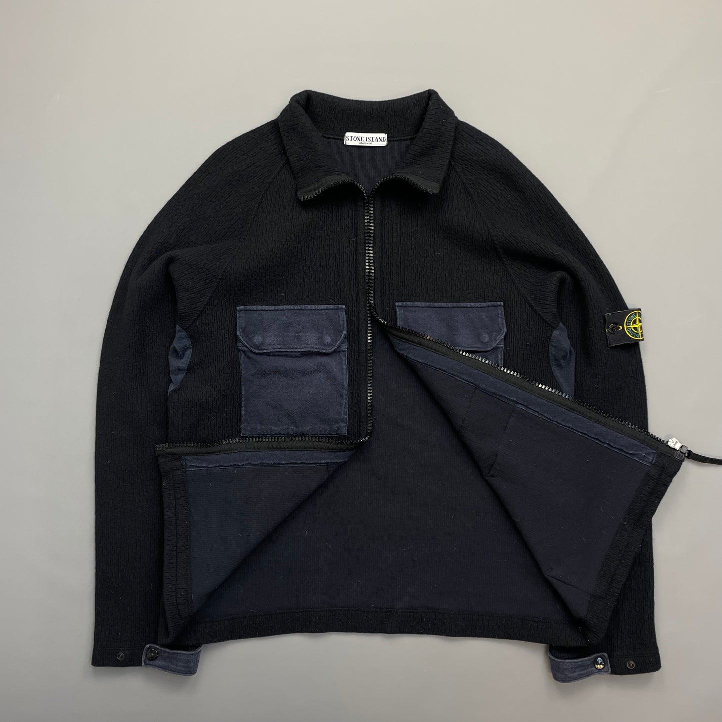 Stone Island Navy AW05 Pocket-Detailed Wool Zip Jacket