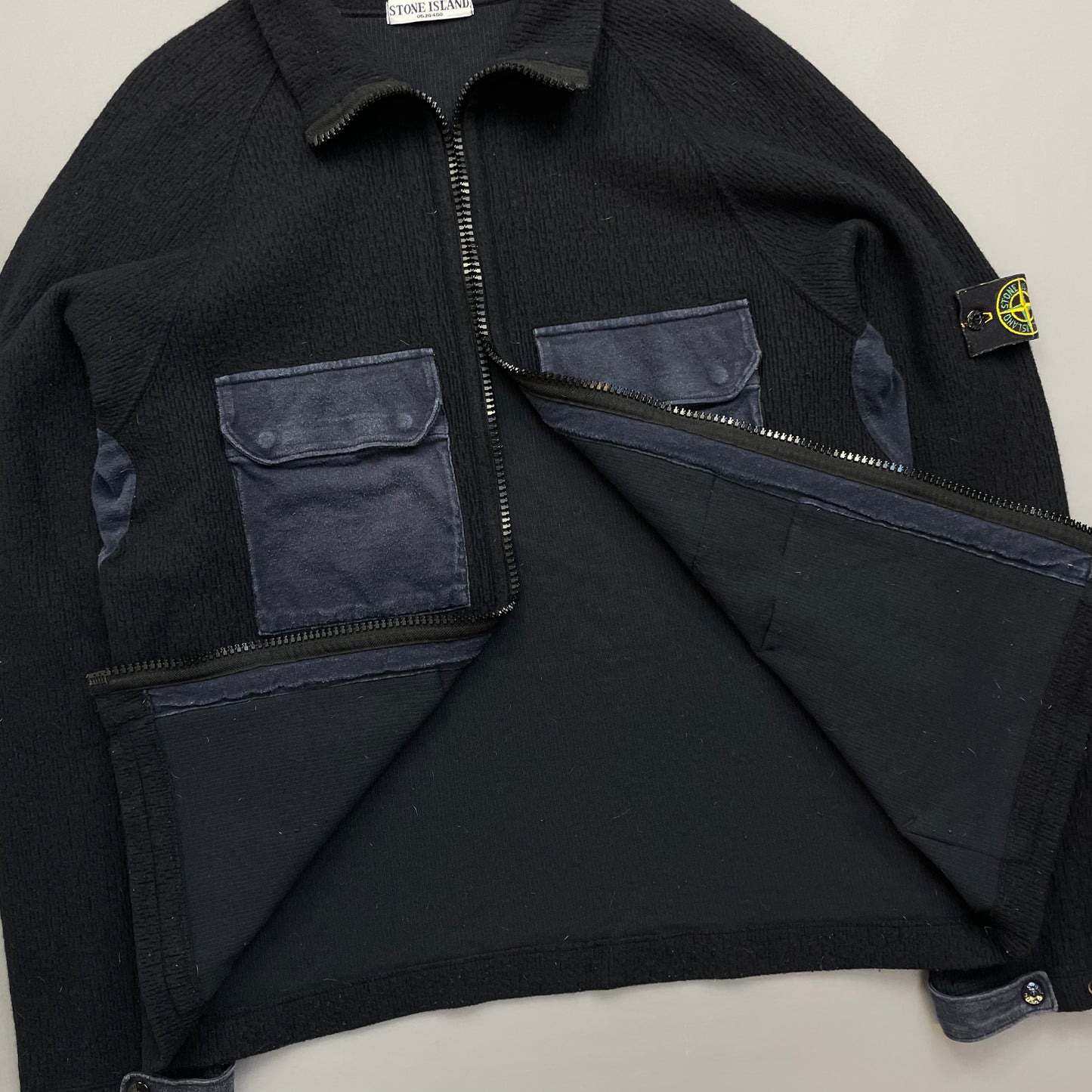 Stone Island Navy AW05 Pocket-Detailed Wool Zip Jacket