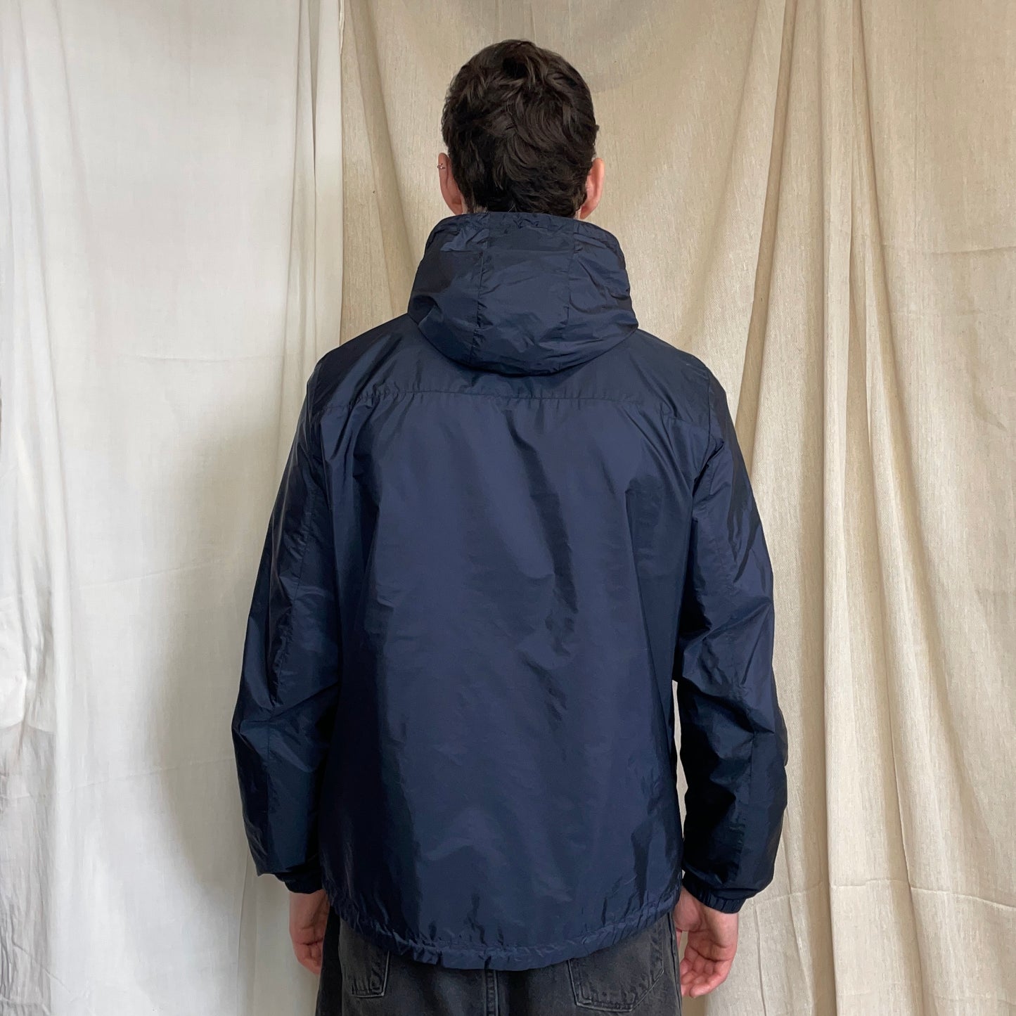 Prada Sport 2014 Navy & Iridescent Blue Reversible Resin-Coated Nylon Hooded Windbreaker Jacket