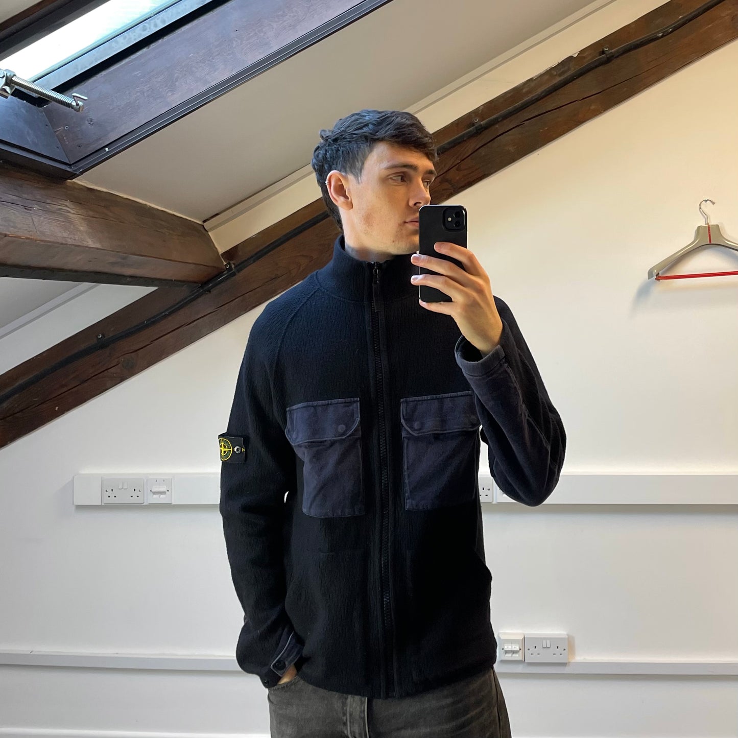 Stone Island Navy AW05 Pocket-Detailed Wool Zip Jacket