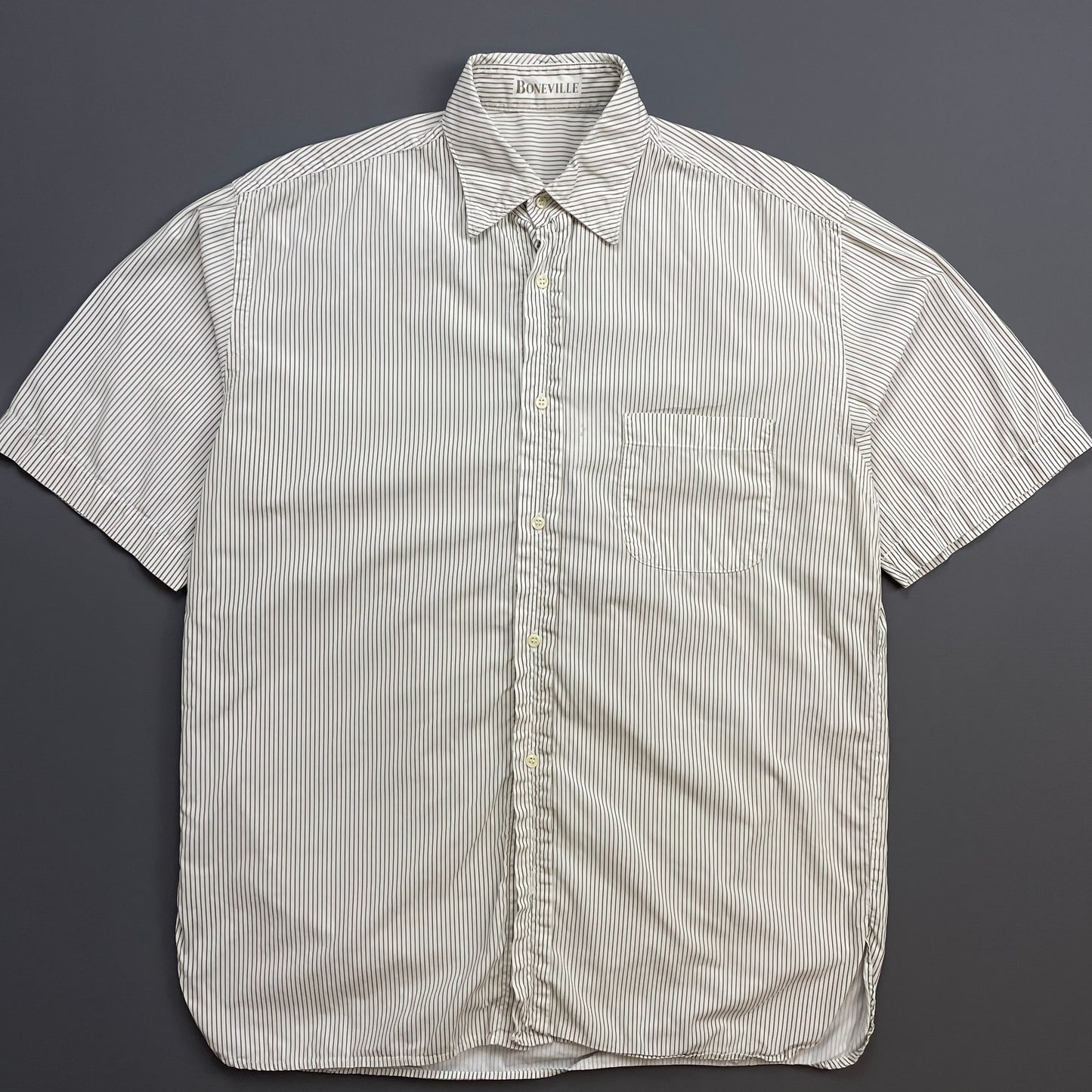 Boneville Brown & Cream 80s Pin Stripe Short Sleeve Pocket Shirt
