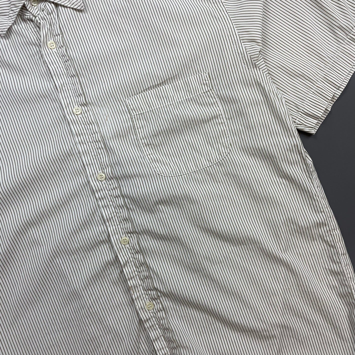 Boneville Brown & Cream 80s Pin Stripe Short Sleeve Pocket Shirt