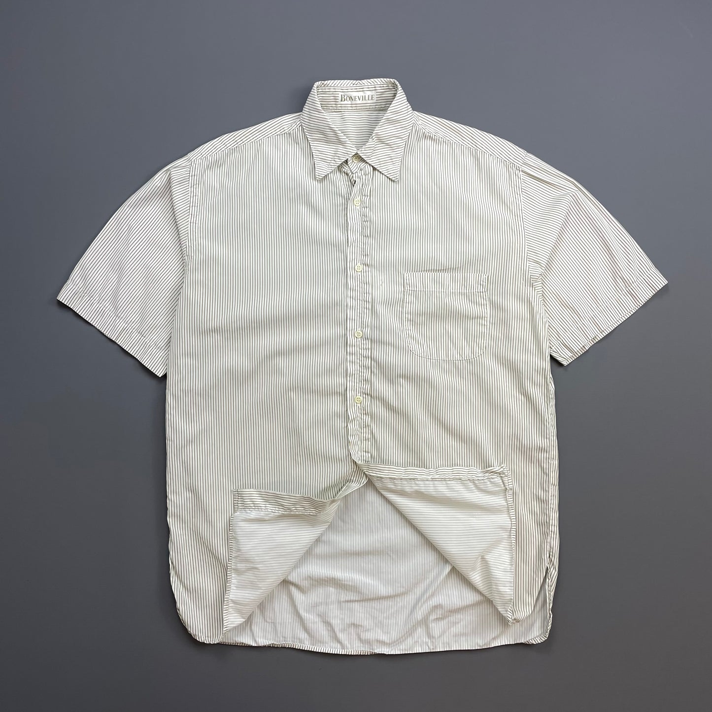 Boneville Brown & Cream 80s Pin Stripe Short Sleeve Pocket Shirt