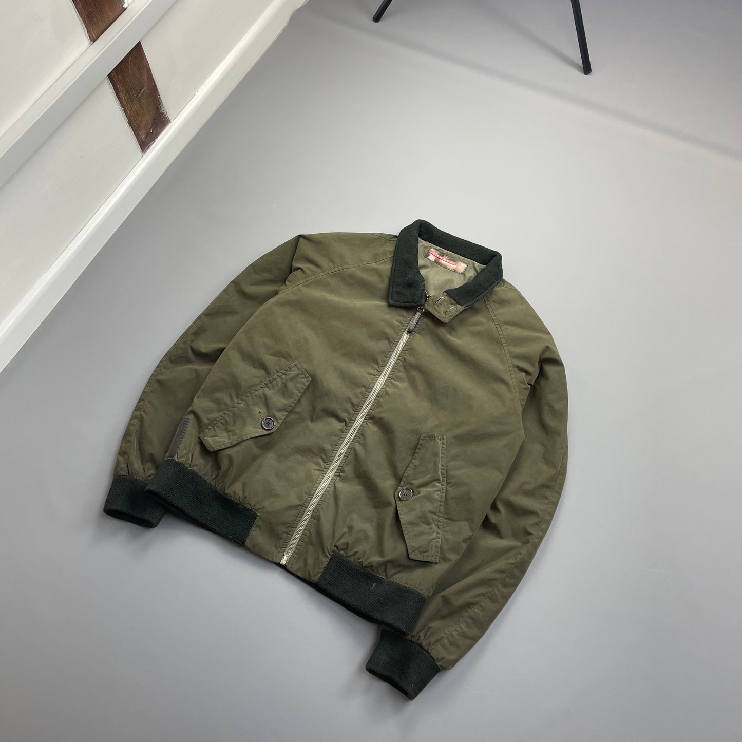Prada Sport Green 2006 Leather Tab Padded Harrington Bomber Jacket