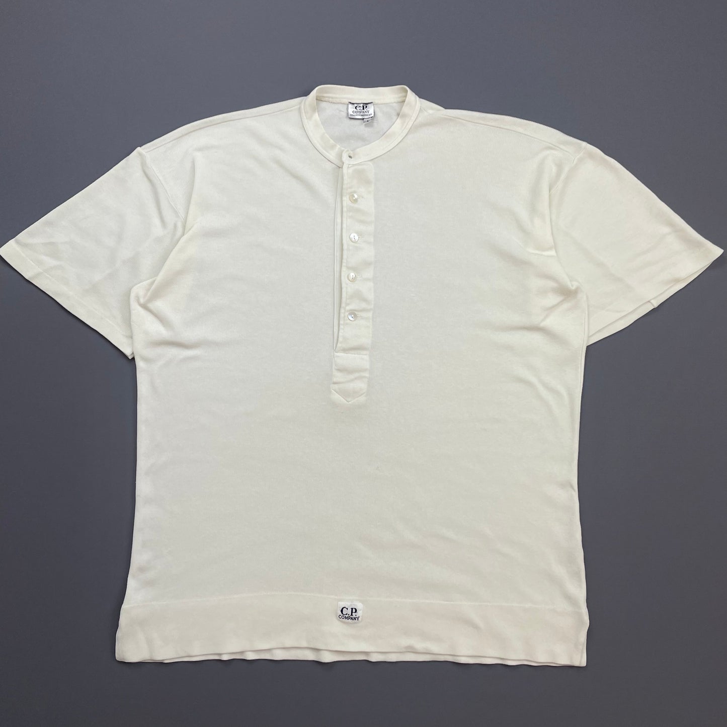 C.P. Company Cream 80s Ideas From Massimo Osti Ribbed Henley Button-Up T-Shirt