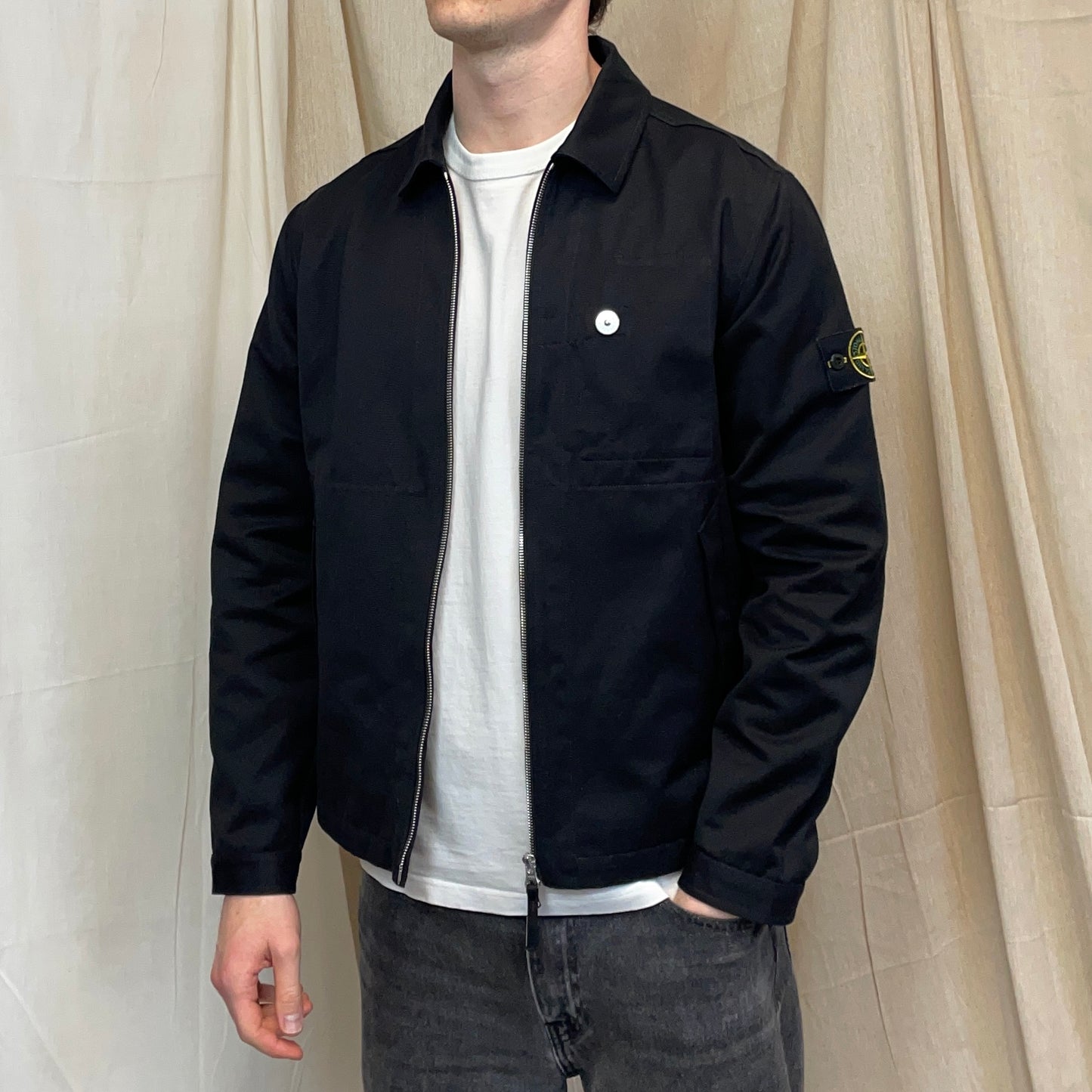 Stone Island Black SS22 Workwear R-Garbadine 3/1 Zip-Through Jacket