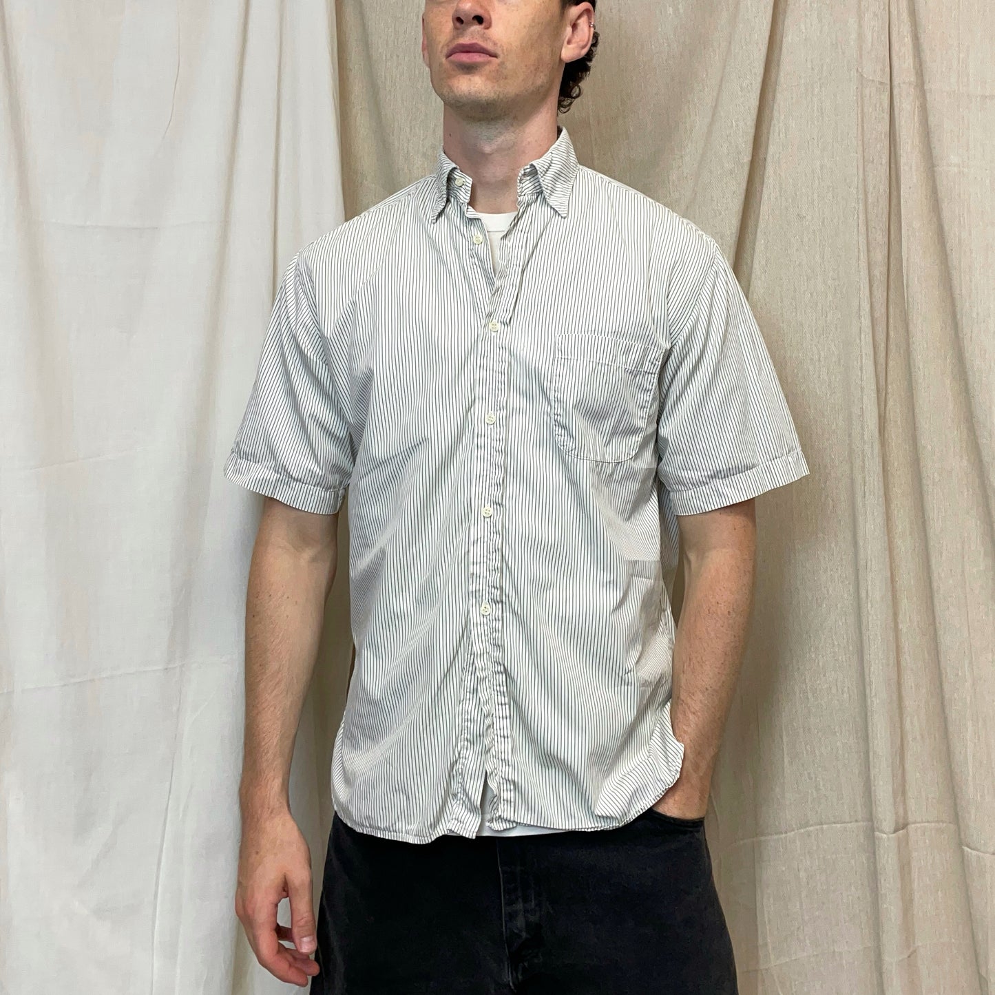Boneville Brown & Cream 80s Pin Stripe Short Sleeve Pocket Shirt