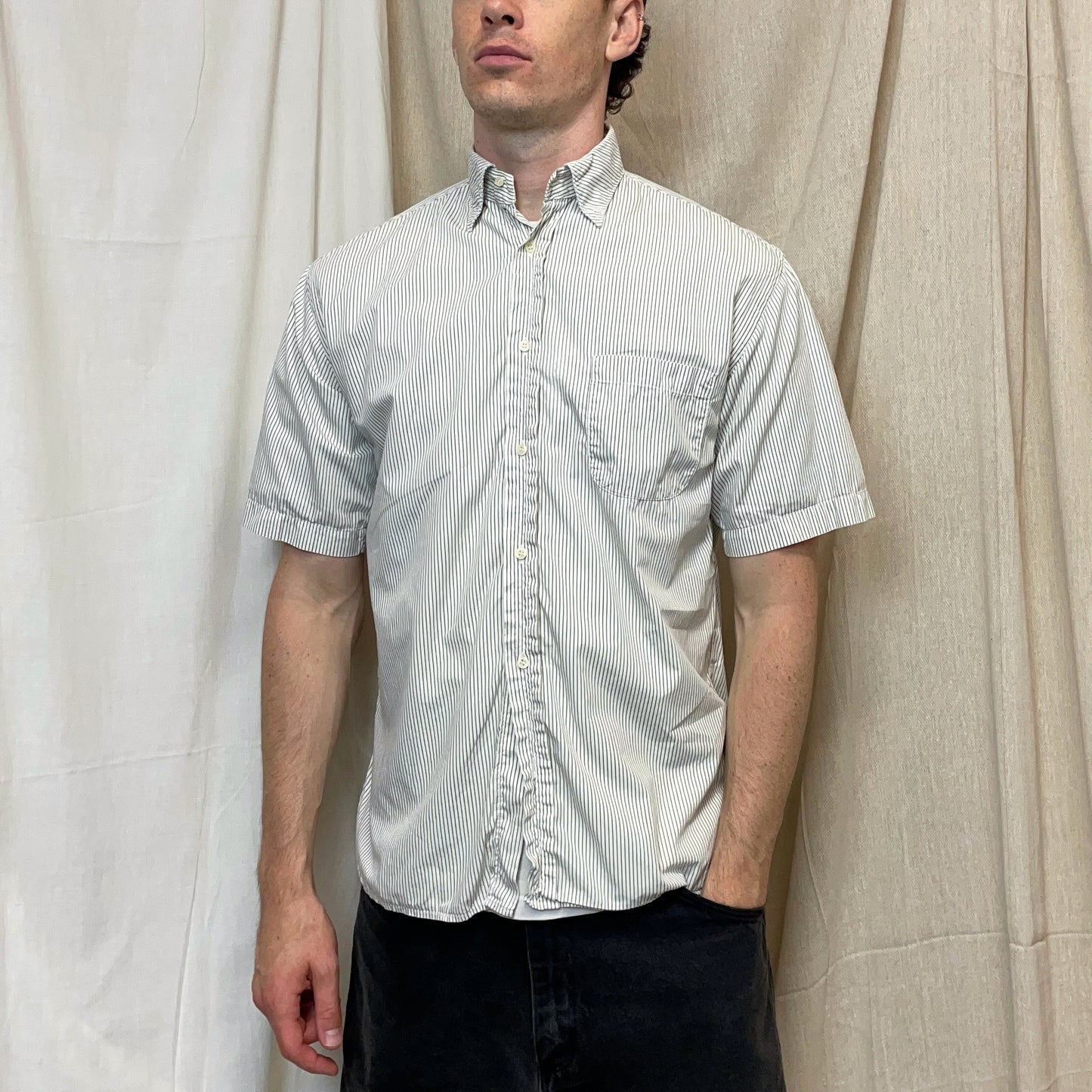 Boneville Brown & Cream 80s Pin Stripe Short Sleeve Pocket Shirt